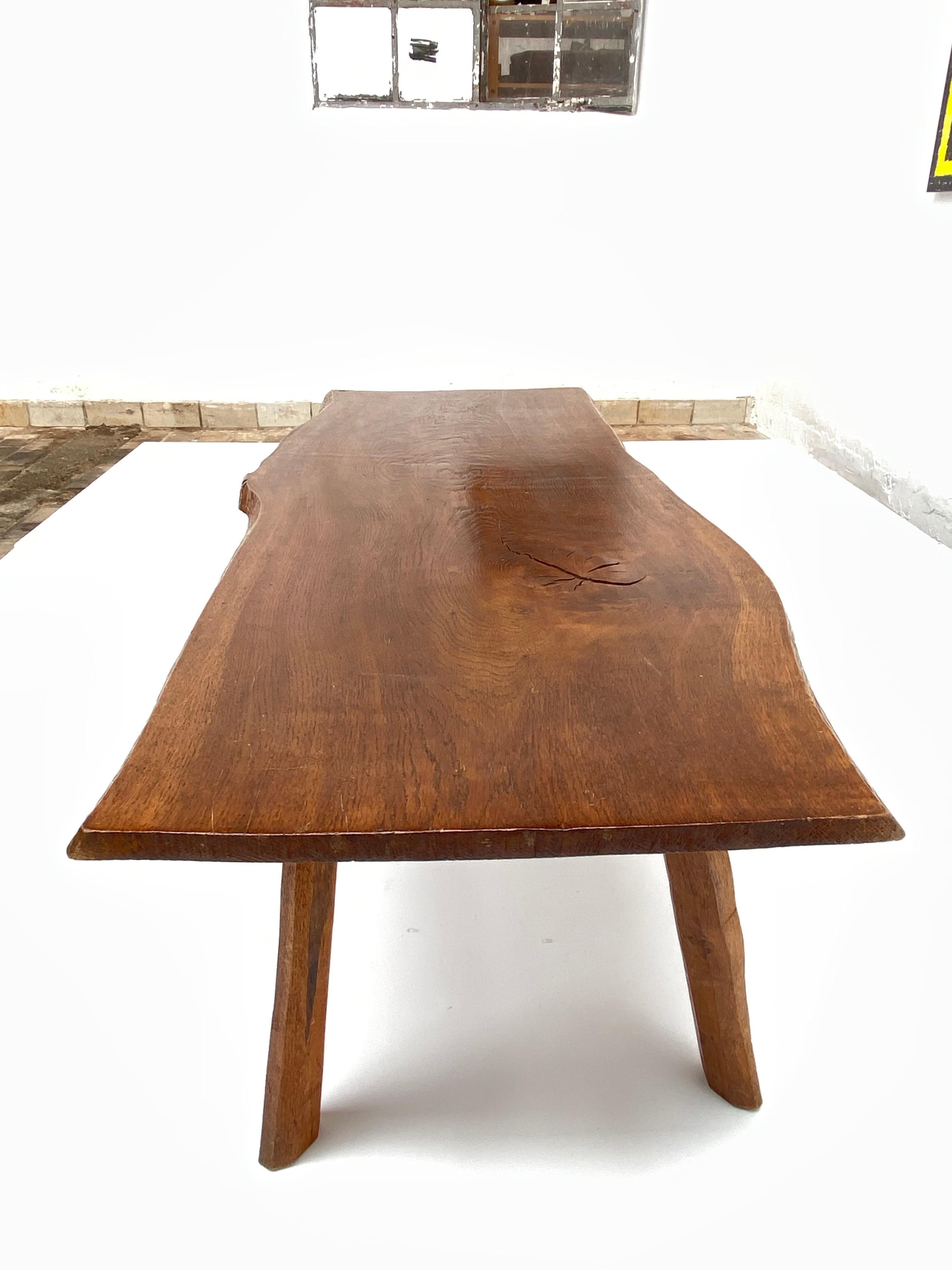 Beautiful Patinated Rustic Oak Tree Trunk Coffee Table, The Netherlands, 1960s For Sale 5