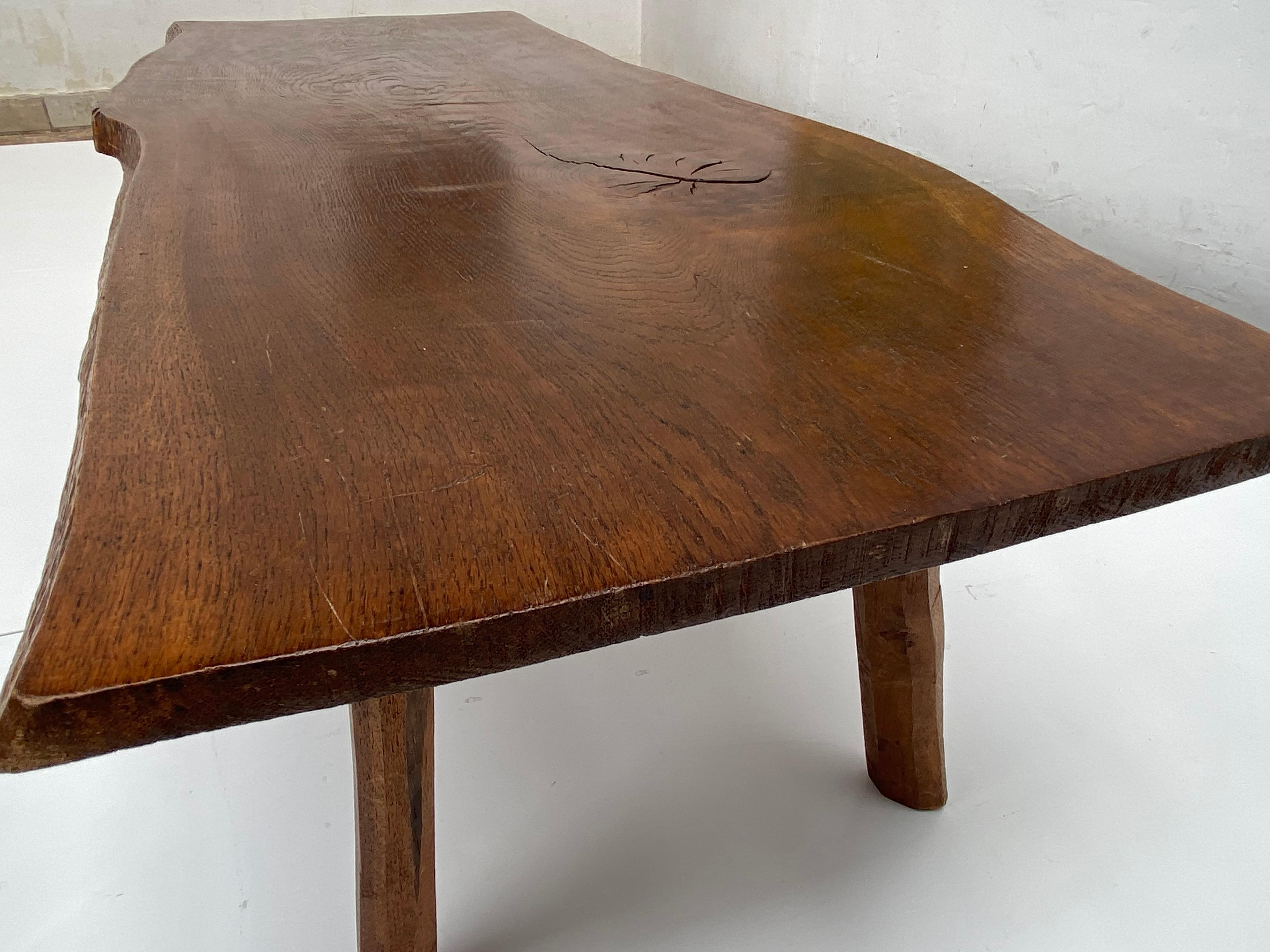 Carved Beautiful Patinated Rustic Oak Tree Trunk Coffee Table, The Netherlands, 1960s For Sale