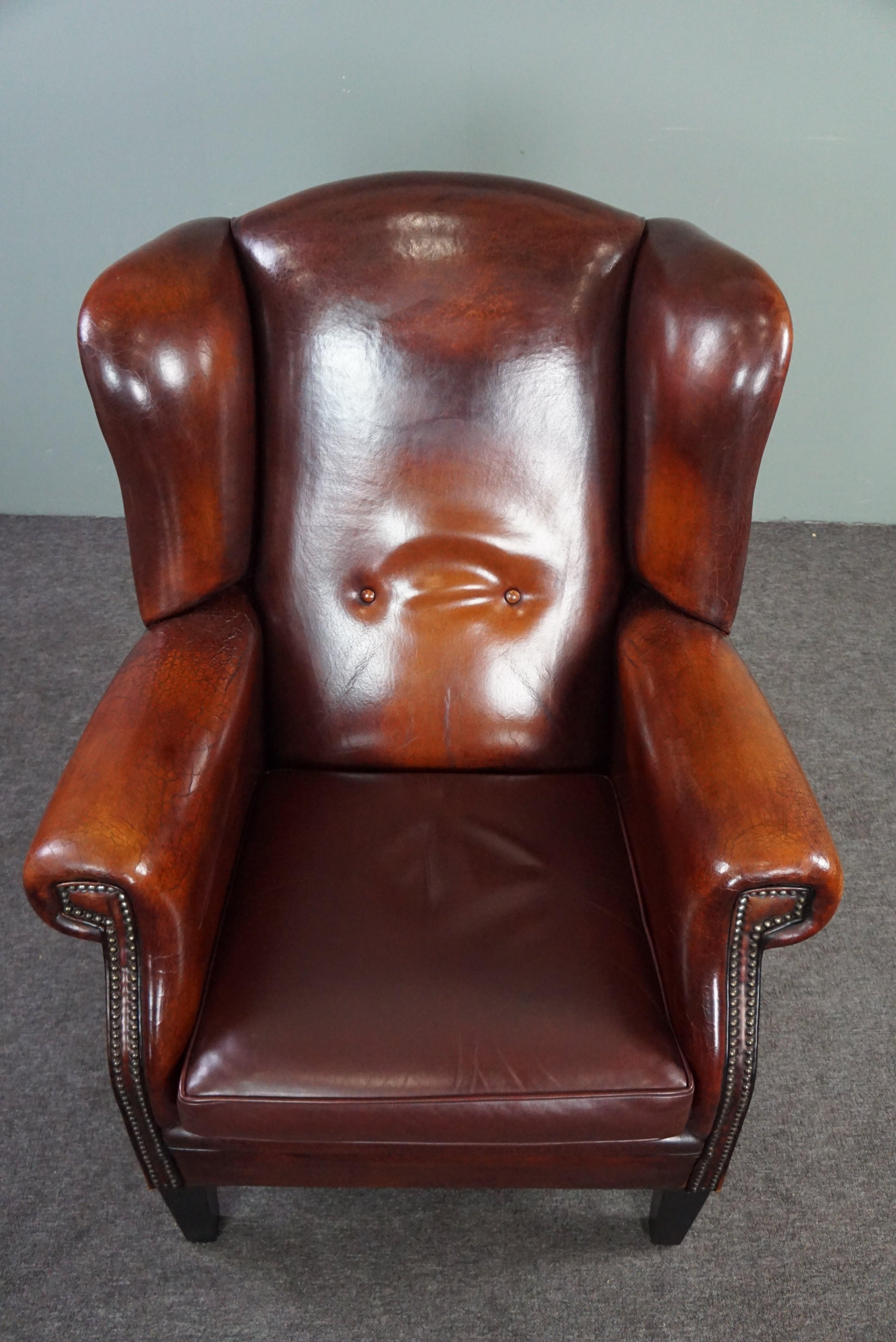 Contemporary Beautiful patinated sheepskin leather armchair For Sale