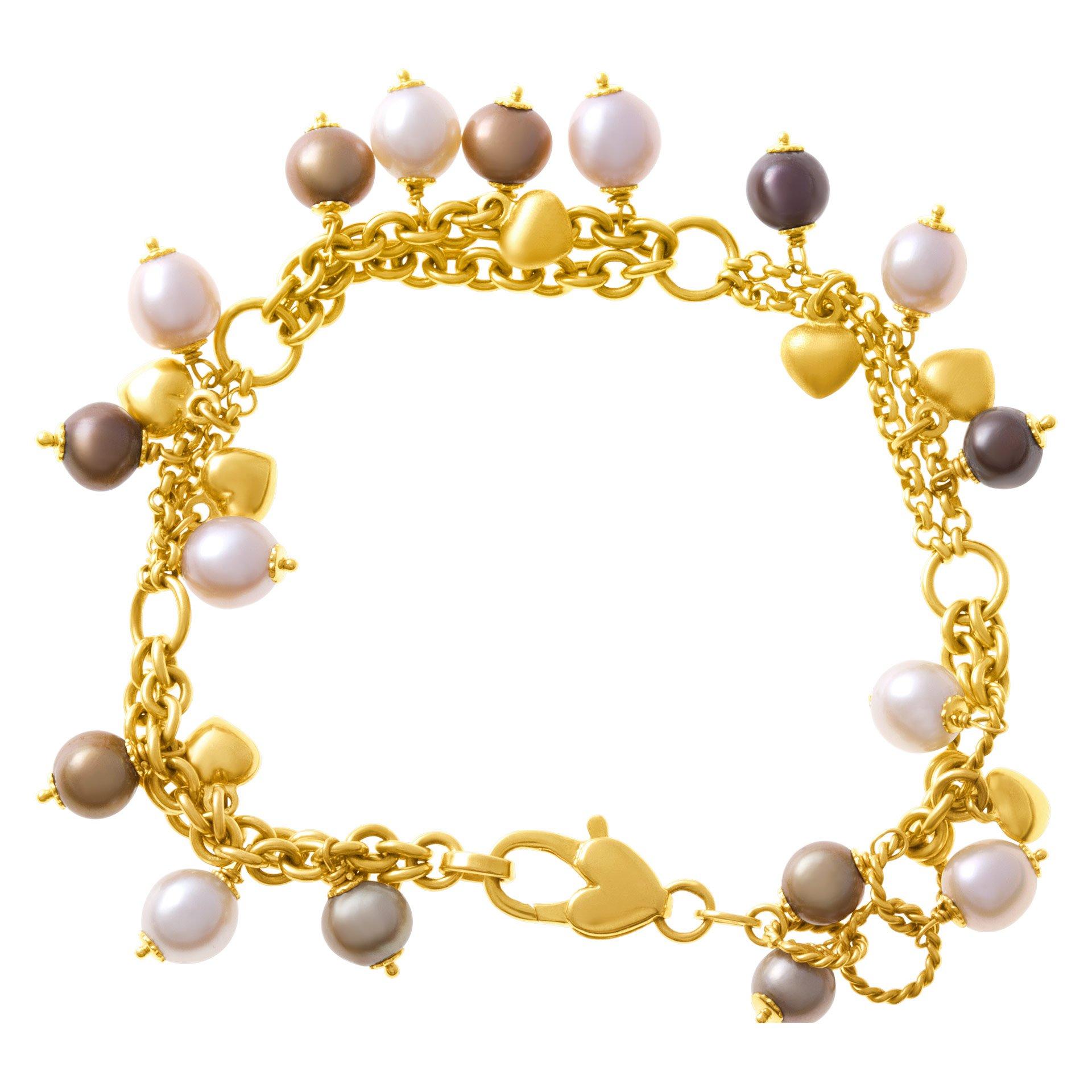 Beautiful Pearl Bracelet Set in 18k Yellow Gold In Excellent Condition In Surfside, FL