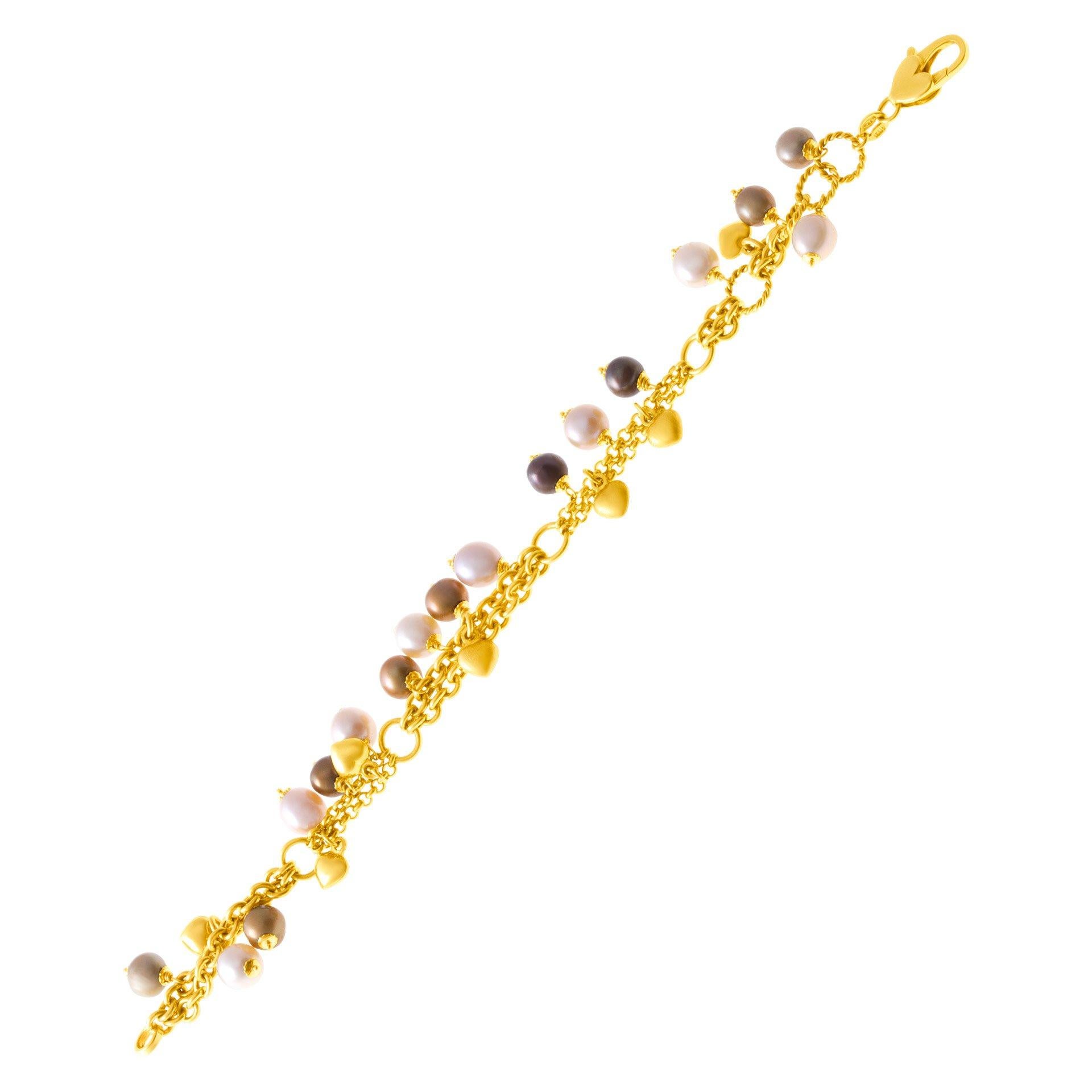 Women's Beautiful Pearl Bracelet Set in 18k Yellow Gold