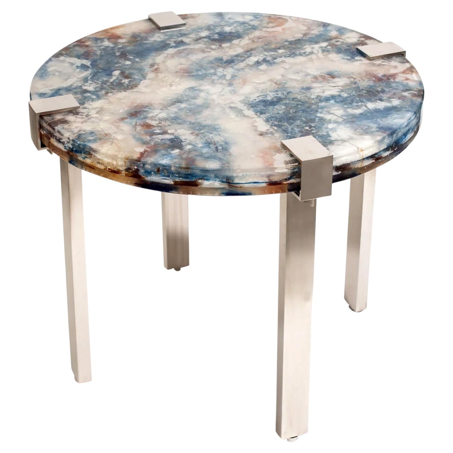 Beau guéridon en résine et laiton nickelé, France circa 2000