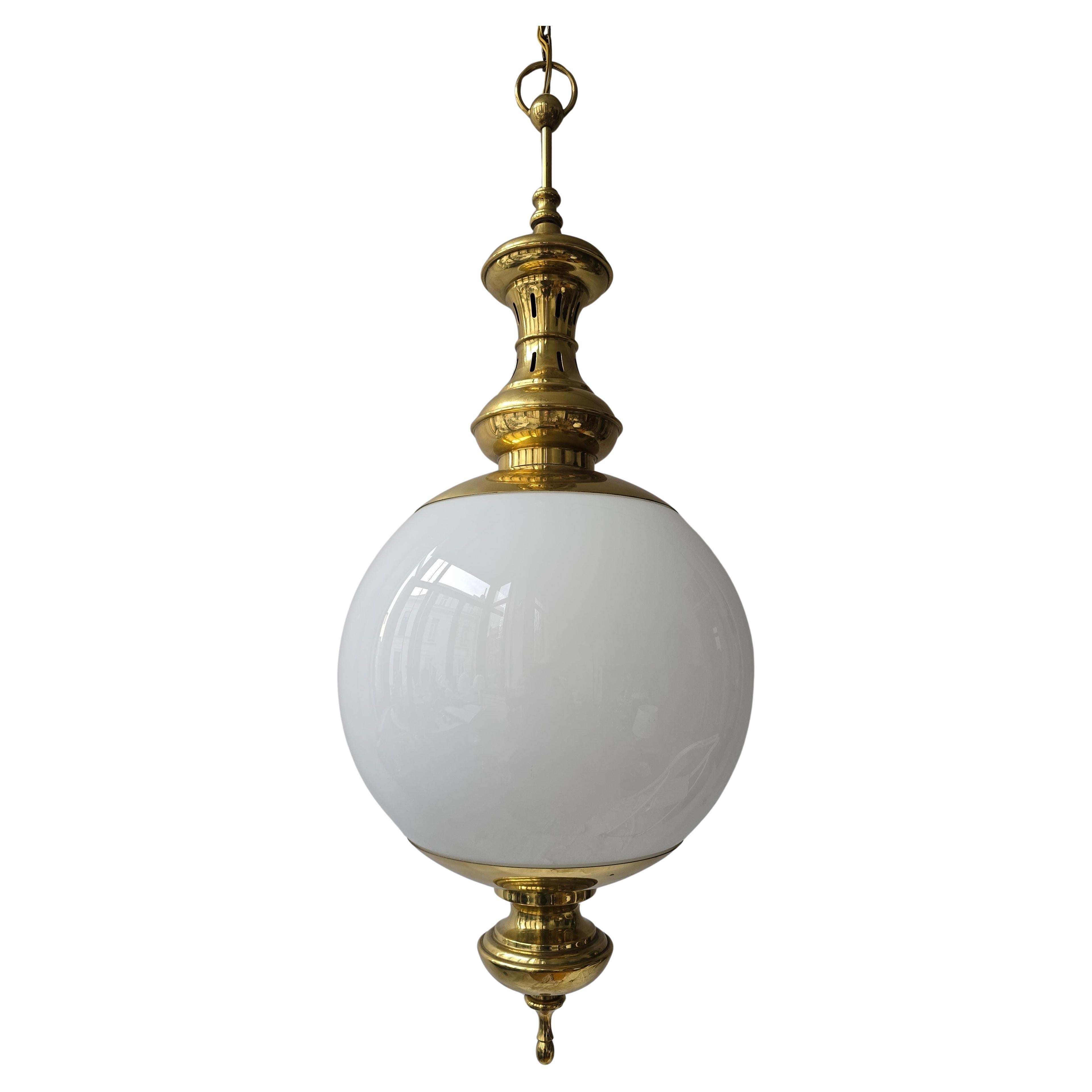 Beautiful Pendant Light with Brass and Opaline Glass