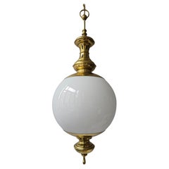 Beautiful Pendant Light with Brass and Opaline Glass