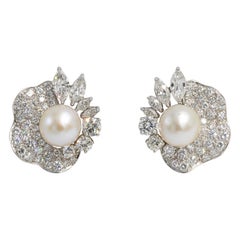 Vintage Beautiful Period Pearl and Diamond Earrings