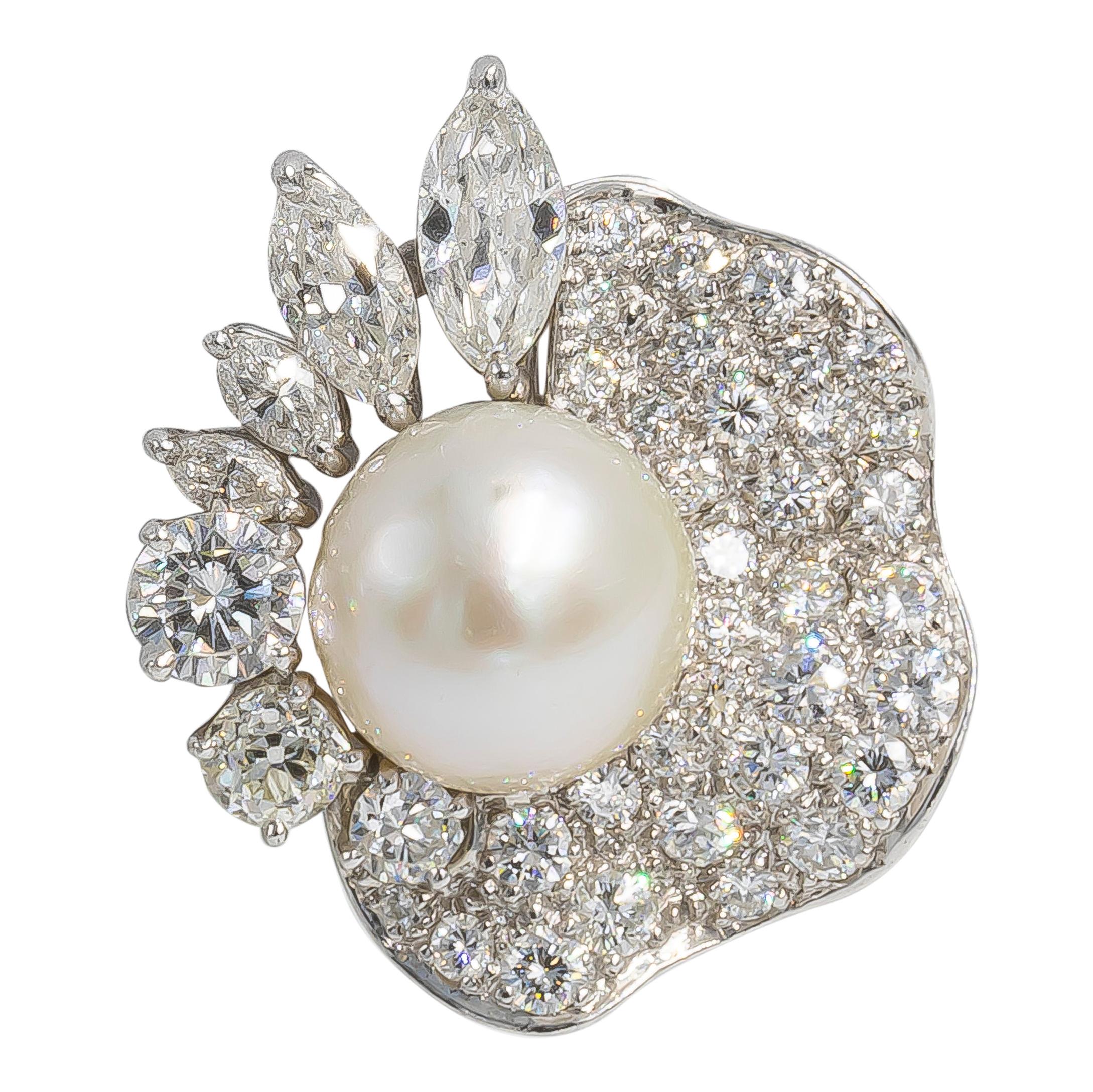 Marquise Cut Beautiful Period Pearl and Diamond Earrings