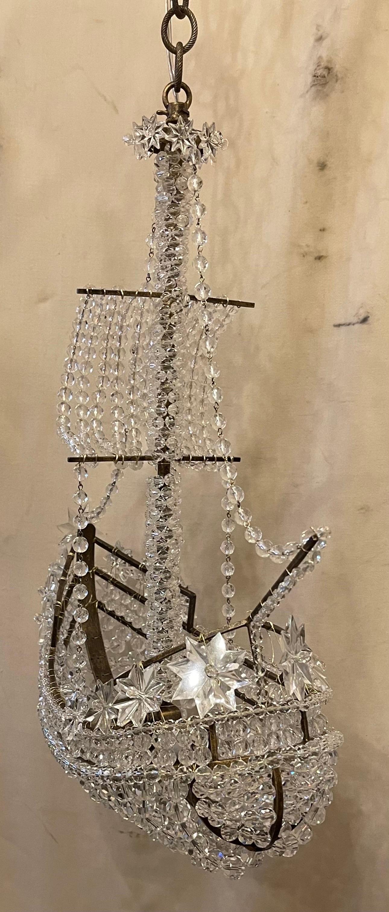 20th Century Beautiful Petite Italian Crystal Beaded Gilt Boat Chandelier Ship Light Fixture