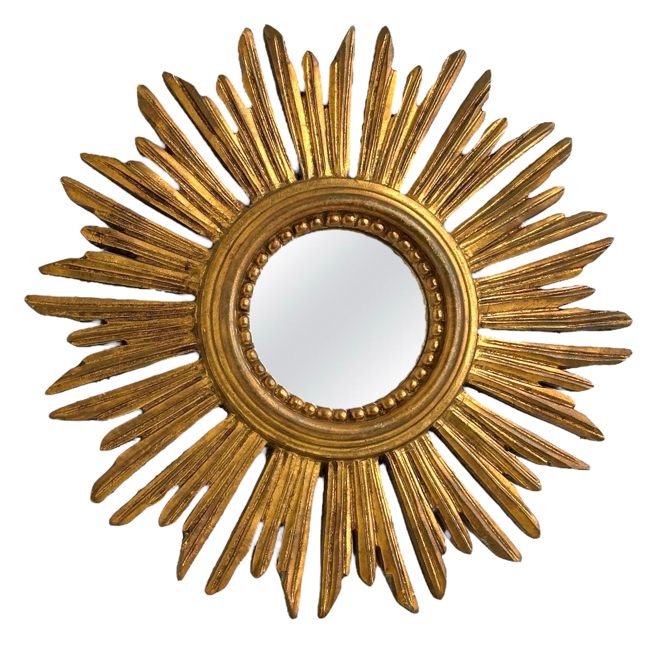 Schöner Petite Starburst Sunburst Vergoldeter Holzspiegel, Deutschland ca. 1950er Jahre im Angebot 4