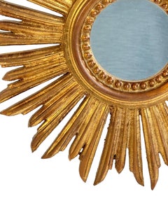 Beautiful Petite Starburst Sunburst Gilded Wood Mirror, Germany circa 1950s