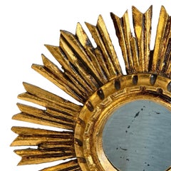 Beautiful Petite Starburst Sunburst Gilded Wood Mirror, Germany circa 1950s