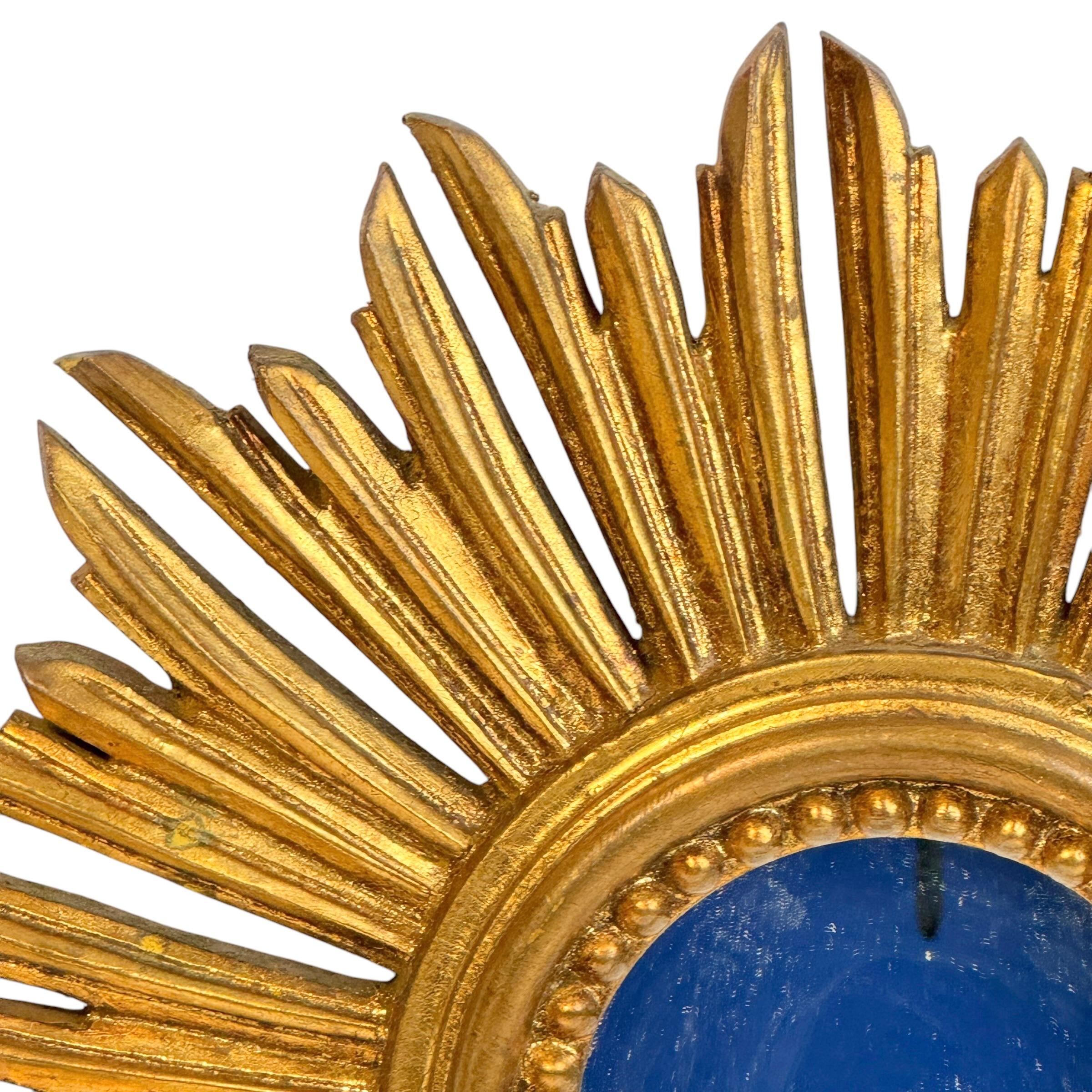 Schöner Petite Starburst Sunburst Vergoldeter Holzspiegel, Deutschland ca. 1950er Jahre im Angebot 2