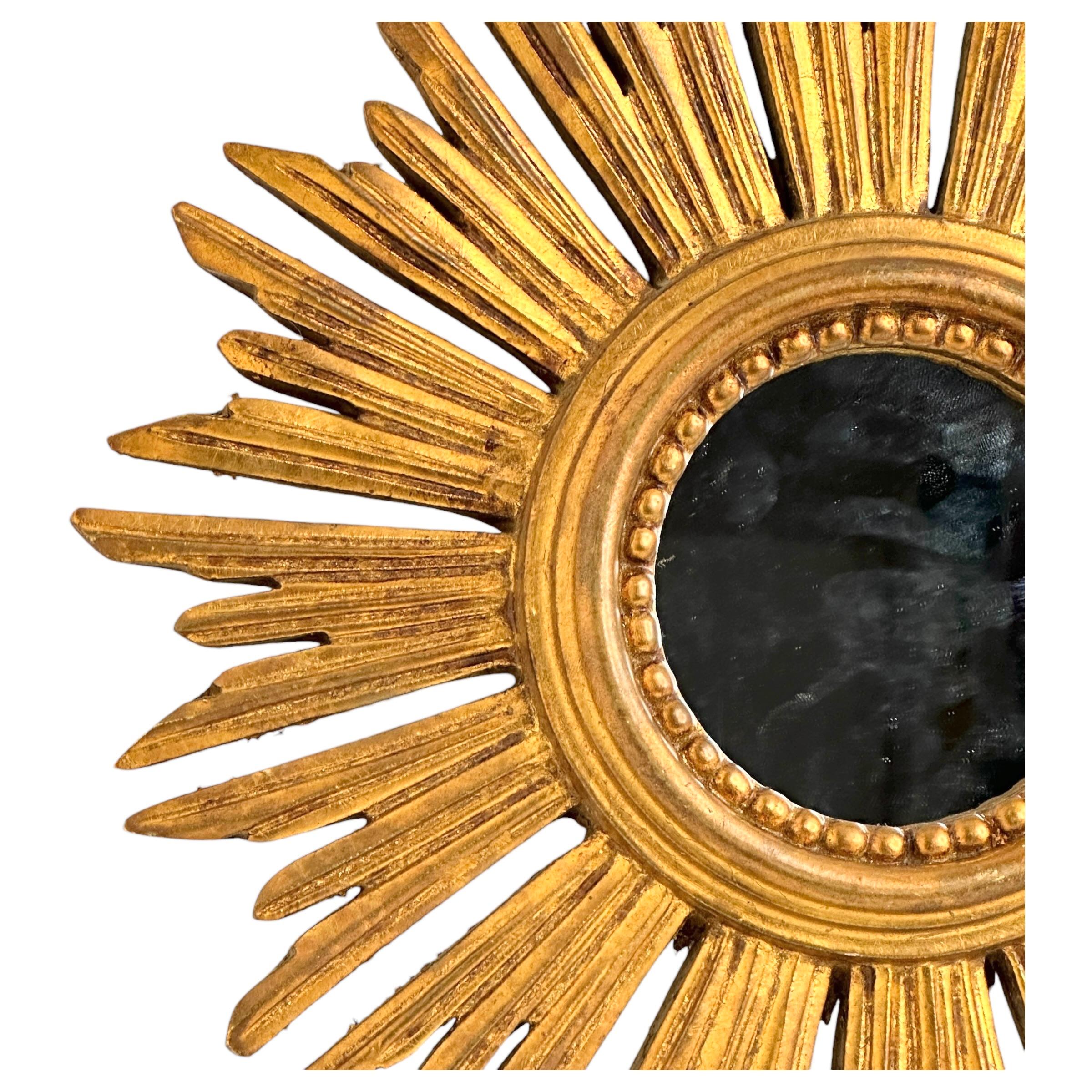 Schöner Petite Starburst Sunburst Vergoldeter Holzspiegel, Deutschland ca. 1950er Jahre im Angebot 2
