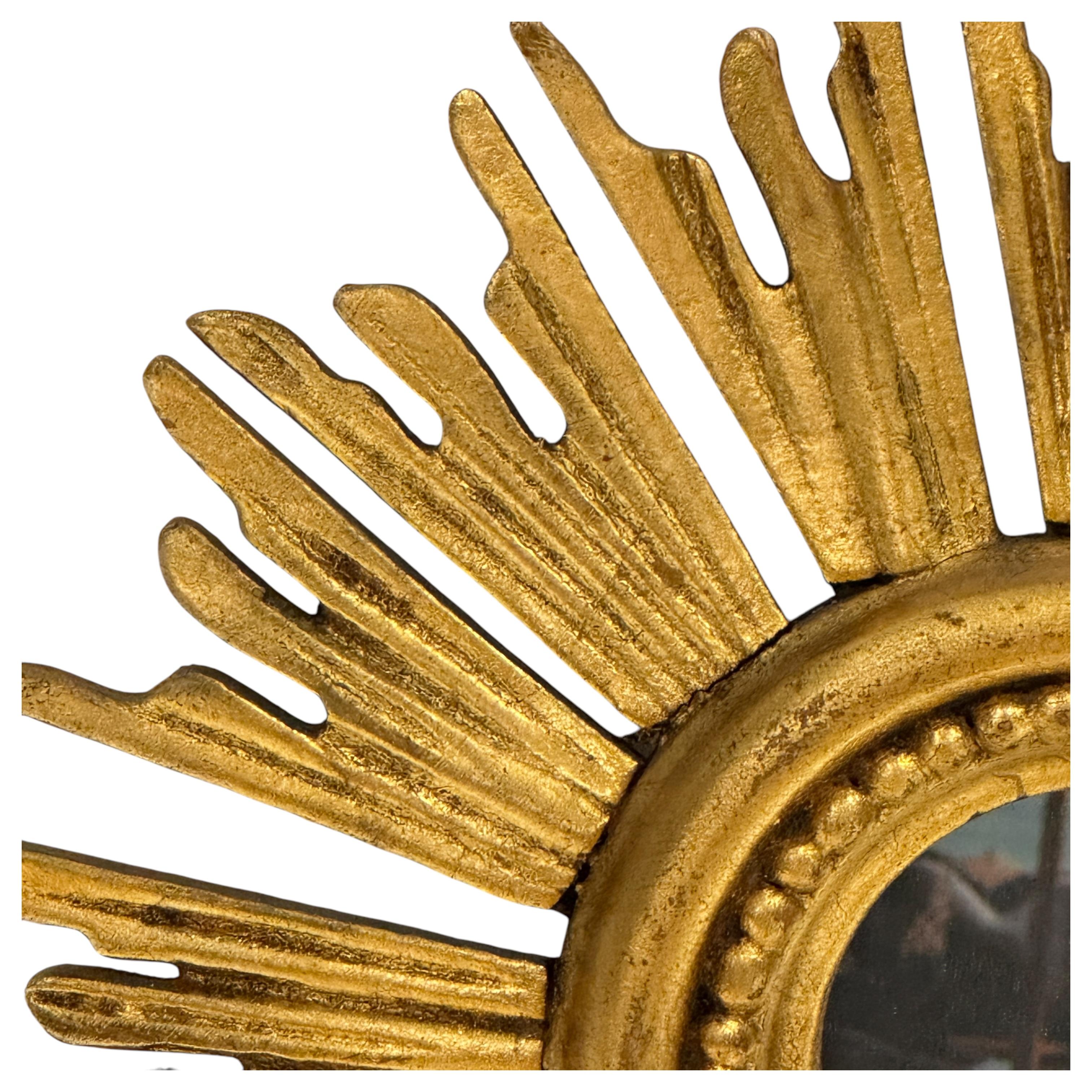 Beautiful Petite Starburst Sunburst Gilded Wood Mirror, Germany circa 1950s 2