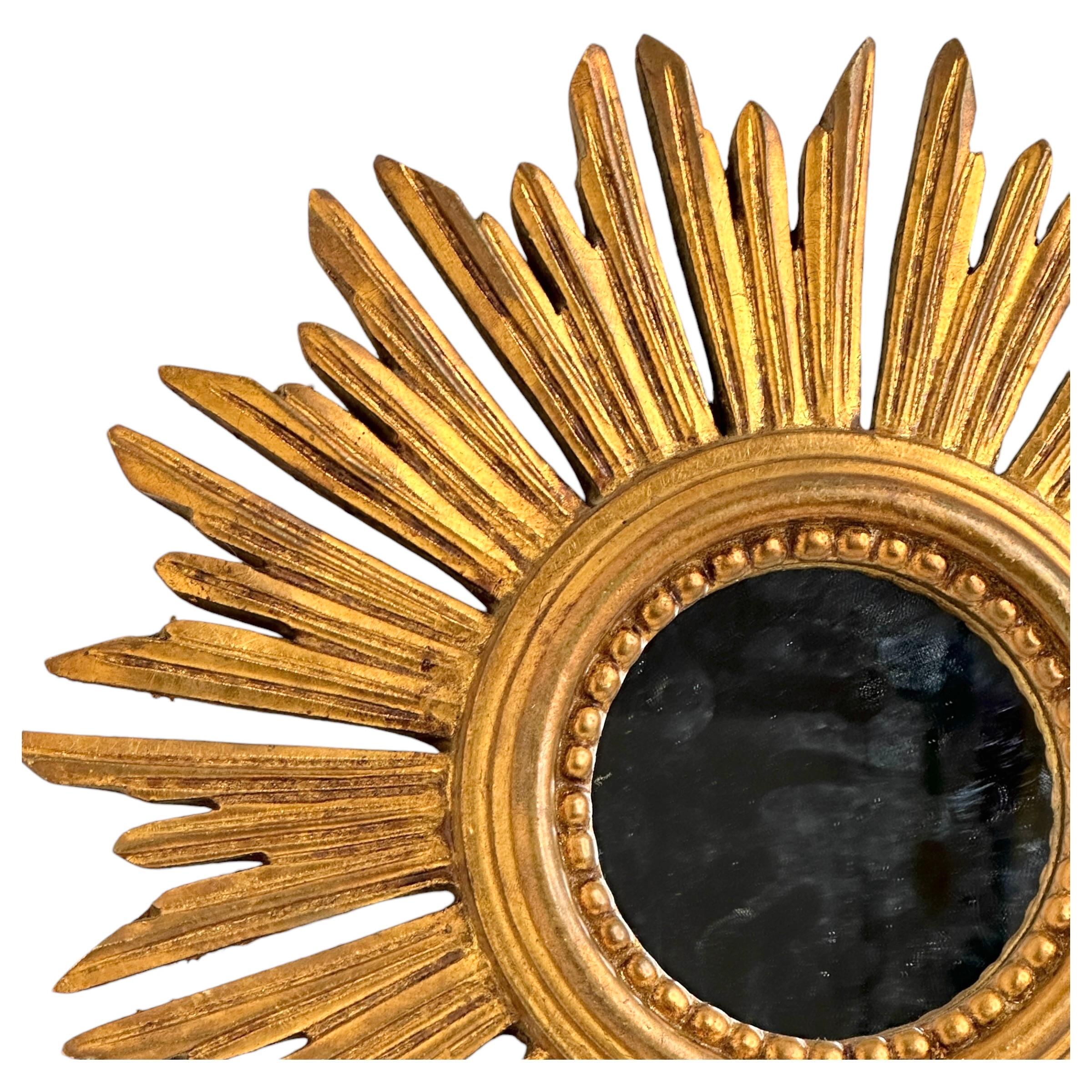 Schöner Petite Starburst Sunburst Vergoldeter Holzspiegel, Deutschland ca. 1950er Jahre im Angebot 3