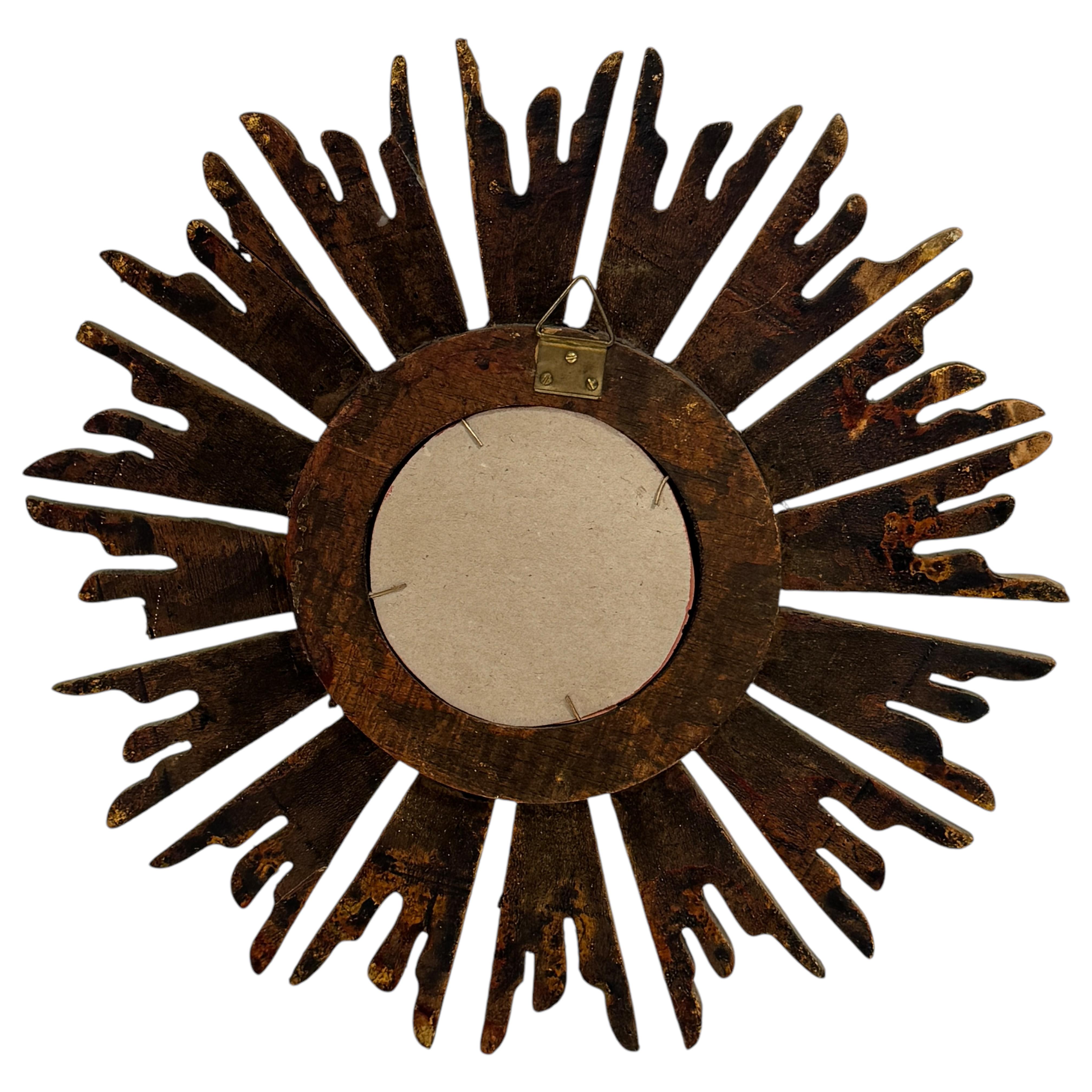 Beautiful Petite Starburst Sunburst Gilded Wood Mirror, Germany circa 1950s 3
