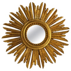 Beautiful Petite Starburst Sunburst Gilded Wood Mirror, Germany circa 1950s