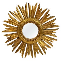 Schöner Petite Starburst Sunburst Vergoldeter Holzspiegel, Deutschland ca. 1950er Jahre