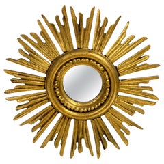 Schöner Petite Starburst Sunburst Vergoldeter Holzspiegel, Deutschland ca. 1950er Jahre