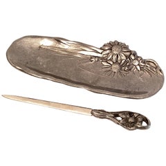 Vintage Beautiful Pewter Desk Set Letter Opener, German, 1950s