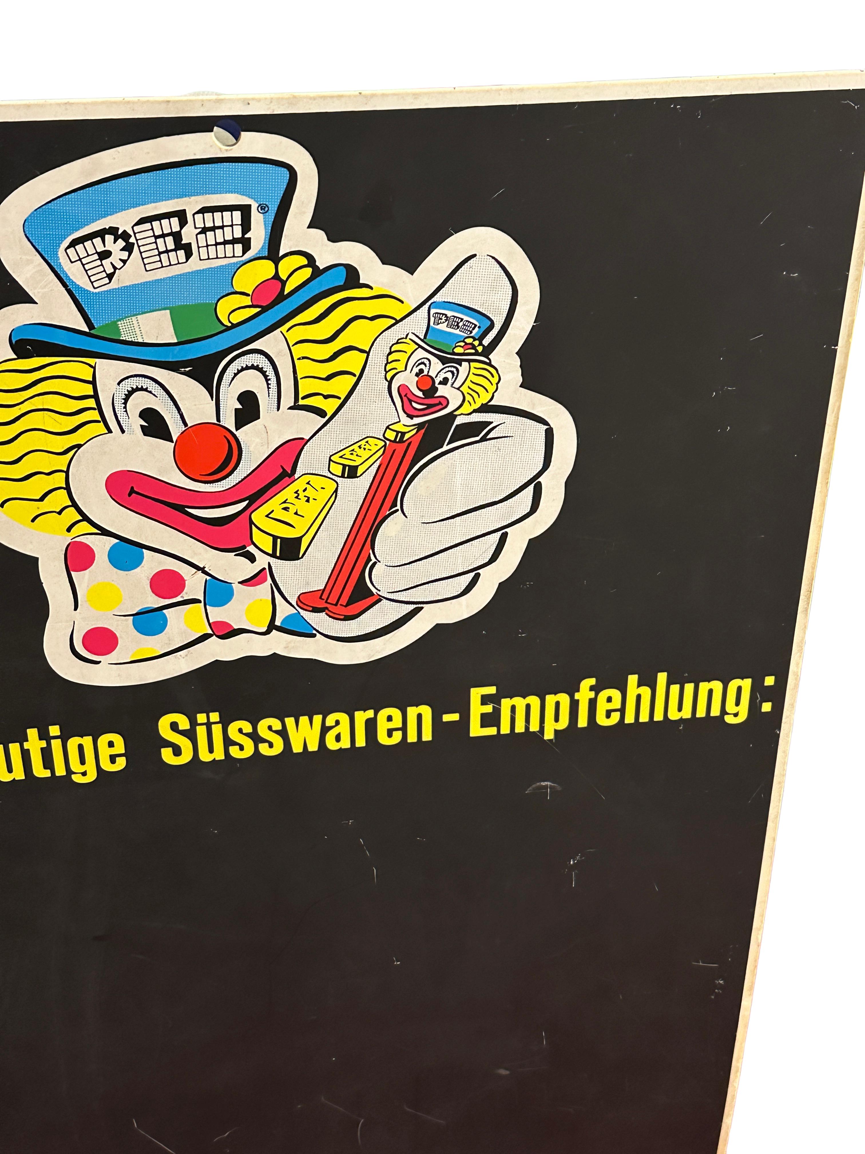 Plastic Beautiful Pez Dispenser Popart Clown Advertising Chalkboard Vintage Austria 1970 For Sale