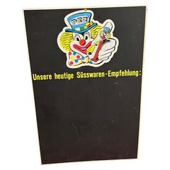 Schöner Pfingstrosen-Wasserbecher, Popart Clown, Werbe- Chalkboard, Vintage, Österreich 1970