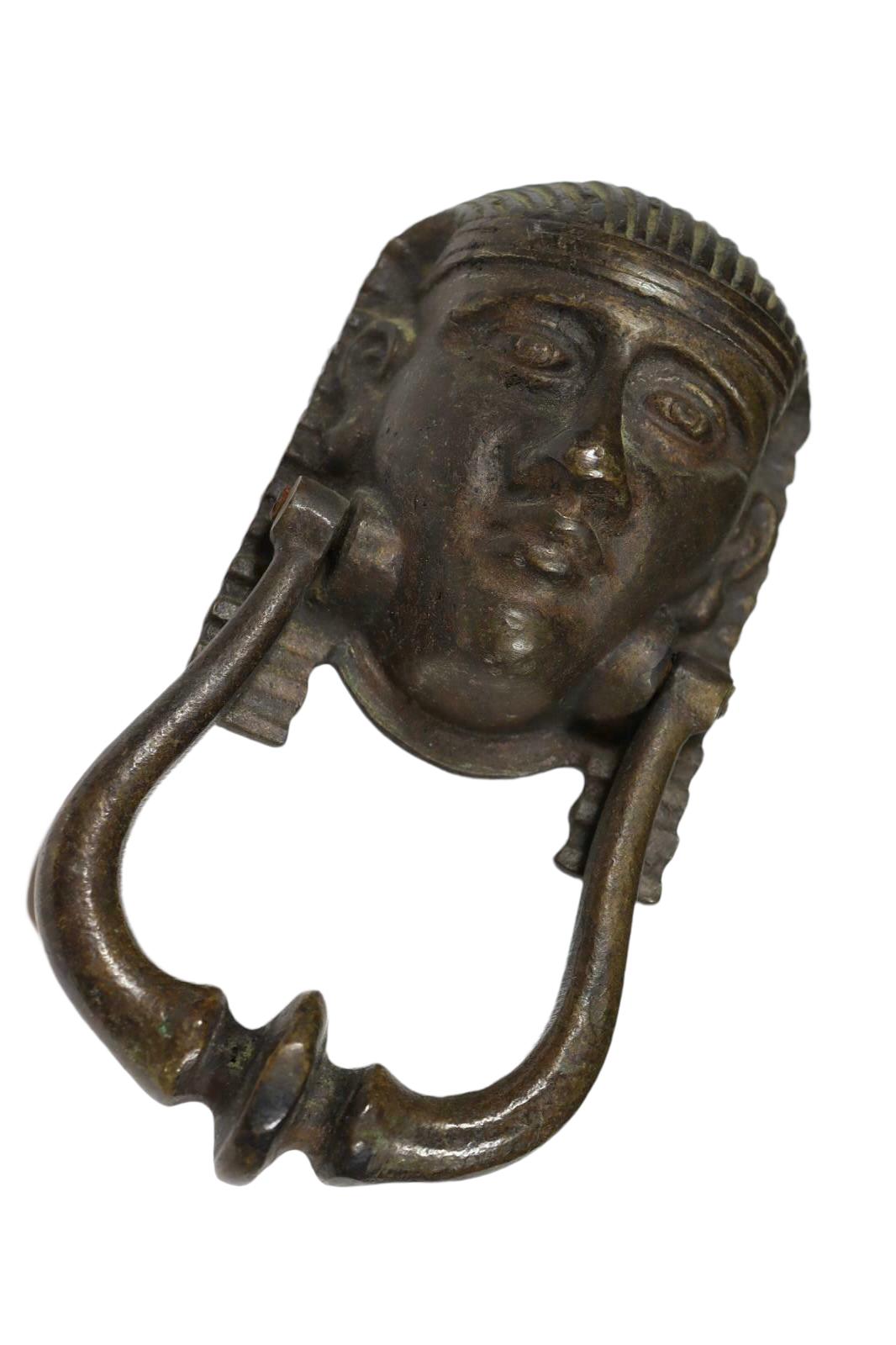 Metal Beautiful Pharaoh Head Door Knocker, Bronze, German, 19th Century For Sale