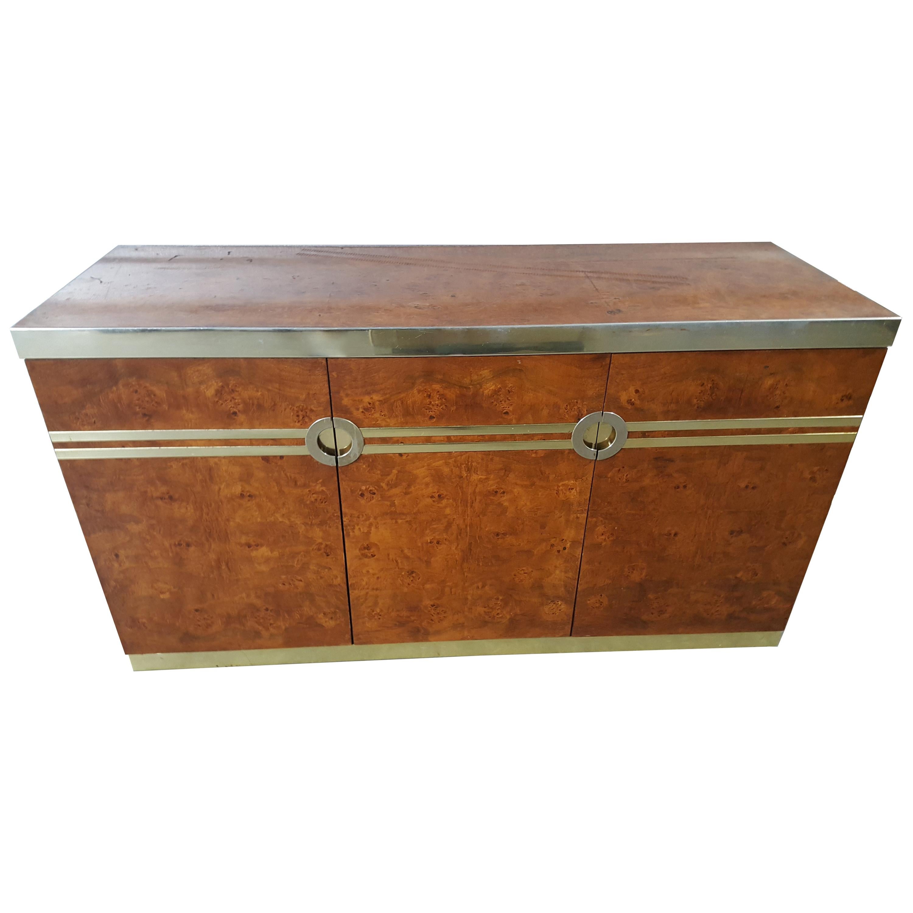 Beautiful Pierre Cardin Burl and Brass Buffet For Sale