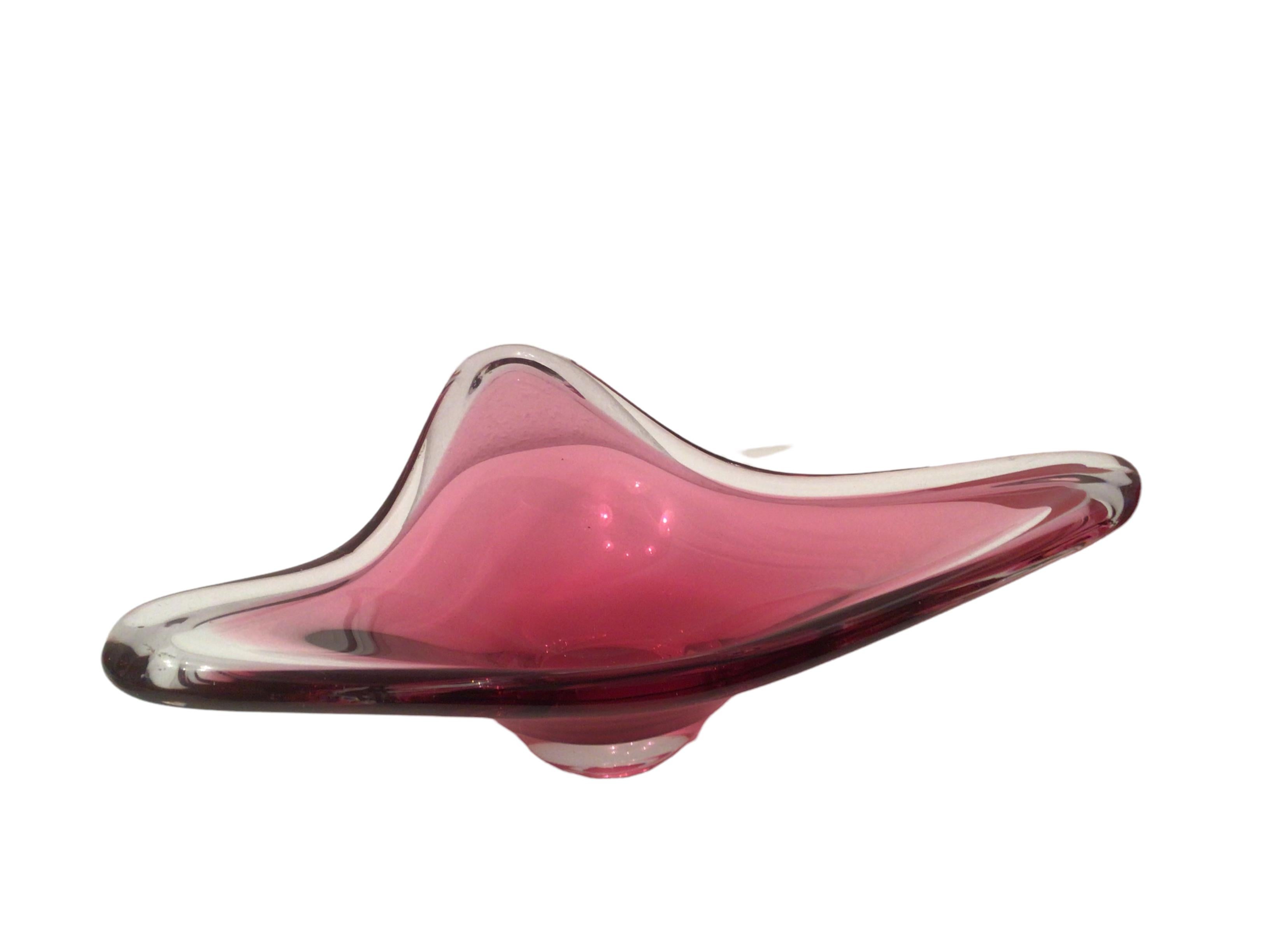 italien Magnifique bol attrape-tout vintage en verre de Murano rose et transparent, Italie, années 1980 en vente