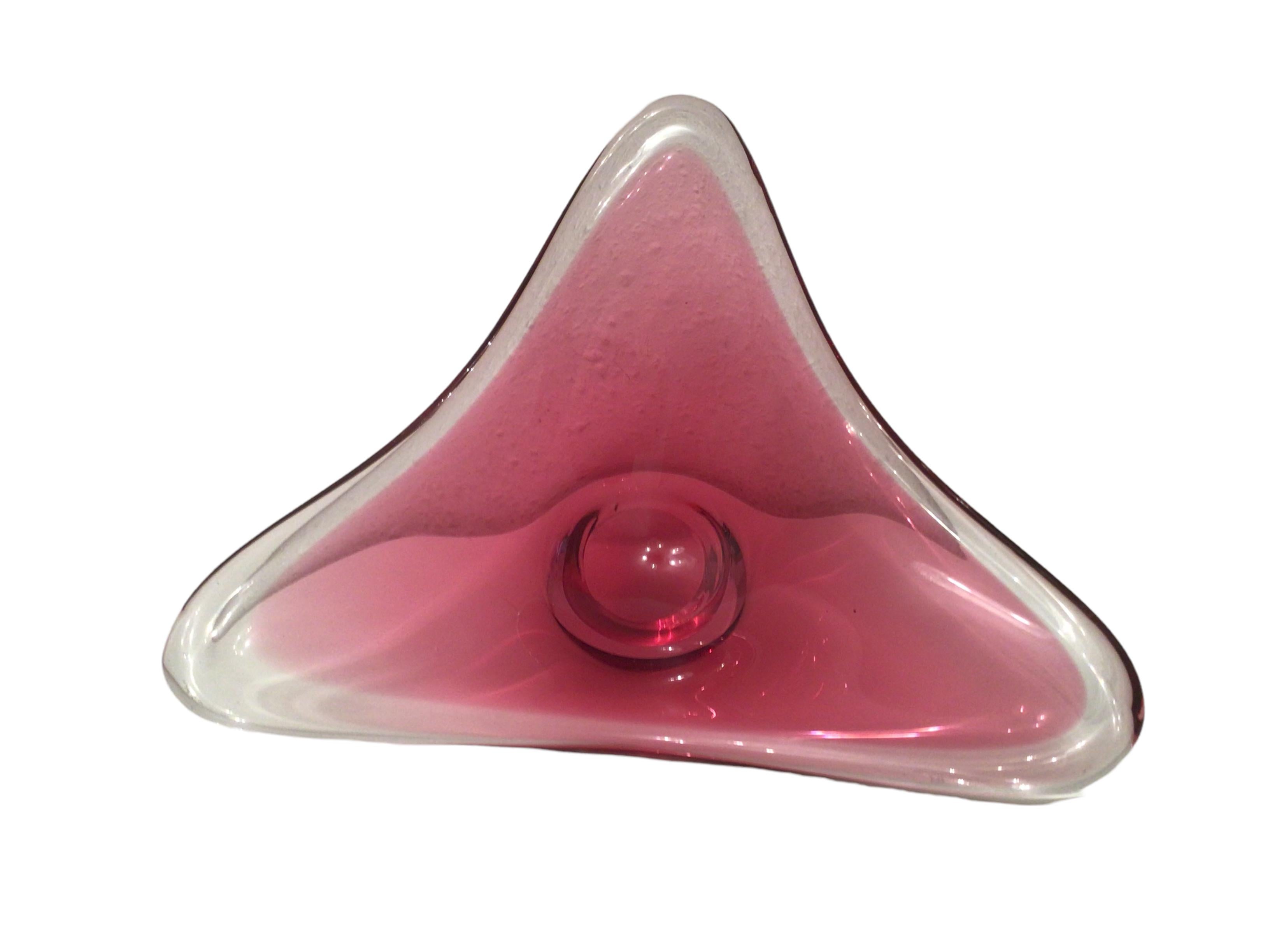 Hand-Crafted Beautiful Pink and Clear Murano Glass Bowl Catchall Vintage, Italy, 1980s For Sale