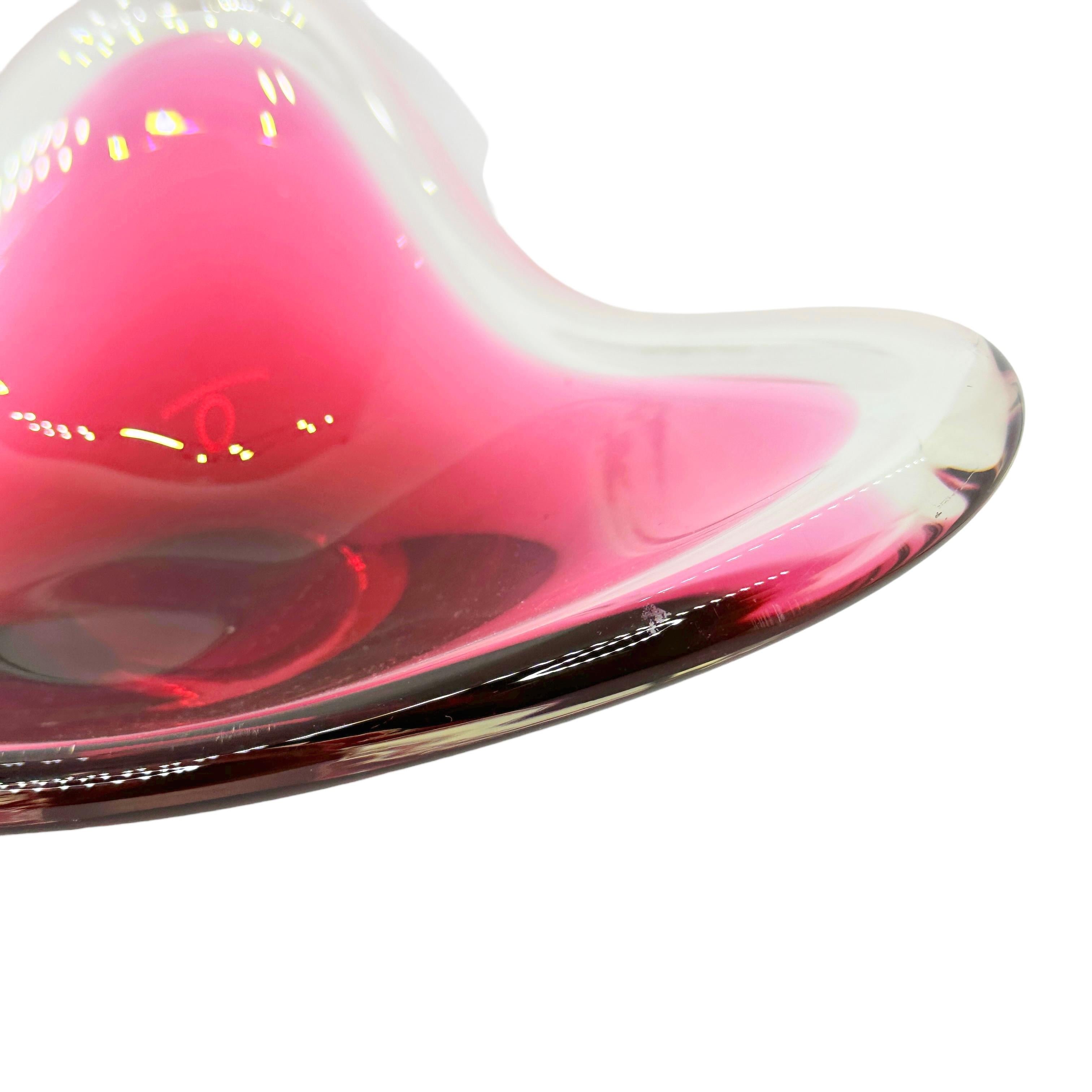 Beautiful Pink and Clear Murano Glass Bowl Catchall Vintage, Italy, 1980s In Good Condition For Sale In Nuernberg, DE