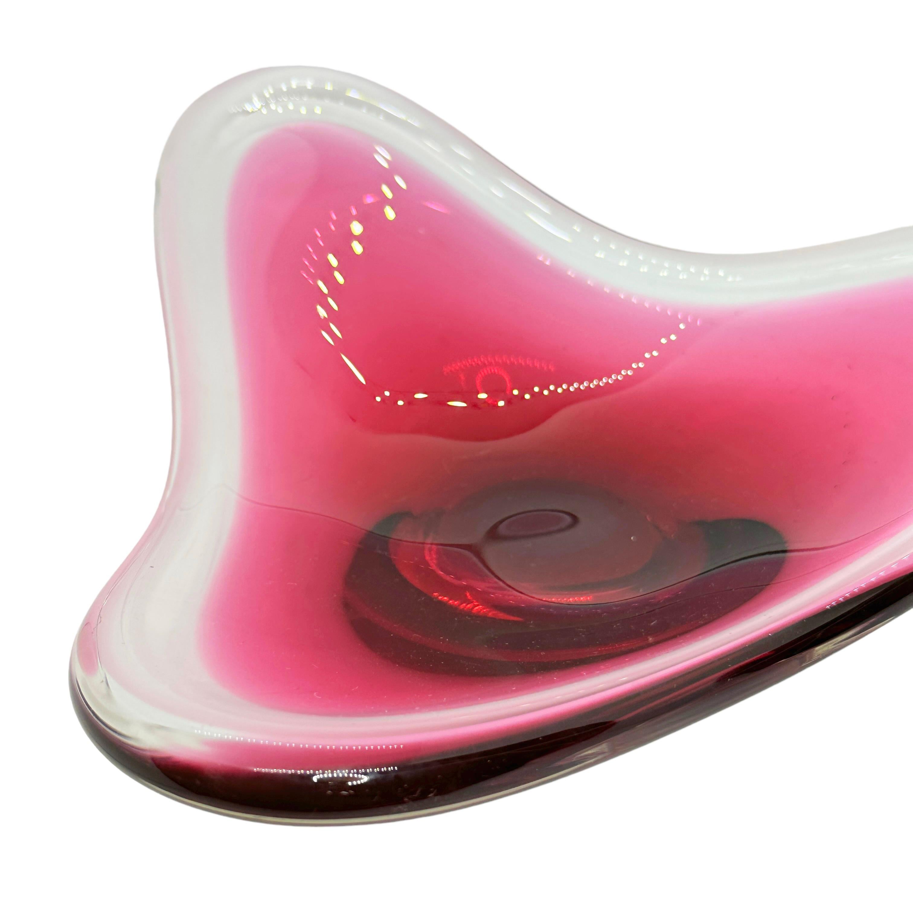 Late 20th Century Beautiful Pink and Clear Murano Glass Bowl Catchall Vintage, Italy, 1980s For Sale