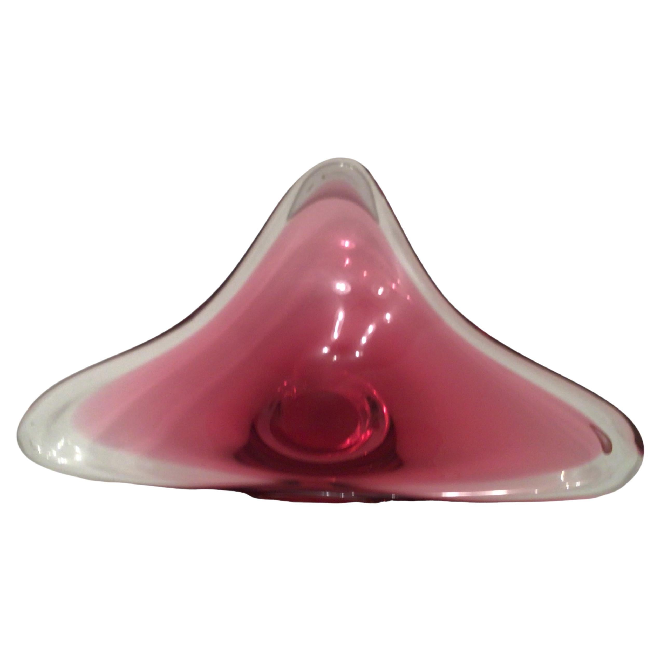 Beautiful Pink and Clear Murano Glass Bowl Catchall Vintage, Italy, 1980s
