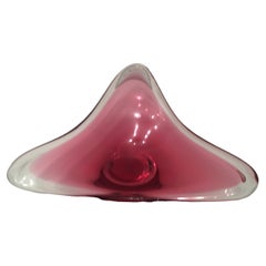 Magnifique bol attrape-tout vintage en verre de Murano rose et transparent, Italie, années 1980