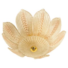 Beautiful Pink Clear Glass and Brass Flower Chandelier, in the style of Barovier