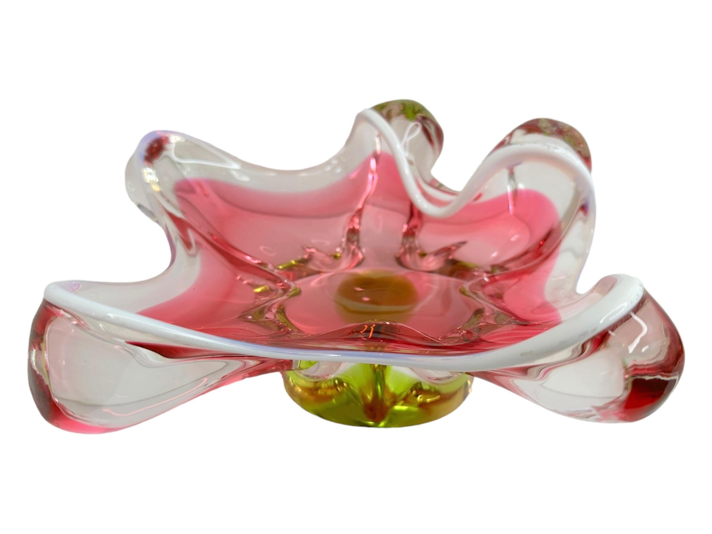Italian Beautiful Pink & Multi Color Murano Glass Bowl Catchall Vintage, Italy, 1980s For Sale