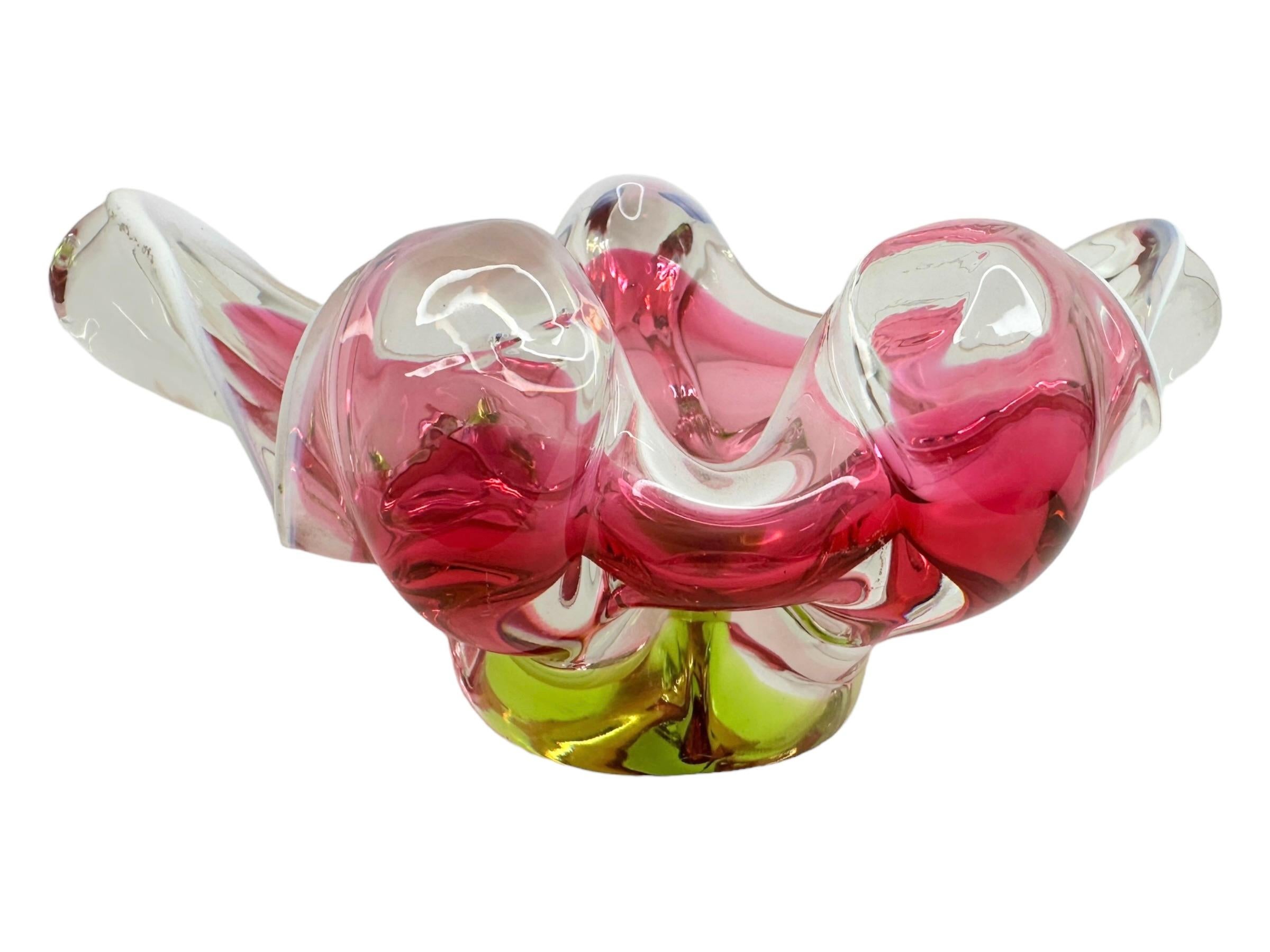 Beautiful Pink & Multi Color Murano Glass Bowl Catchall Vintage, Italy, 1980s In Good Condition For Sale In Nuernberg, DE