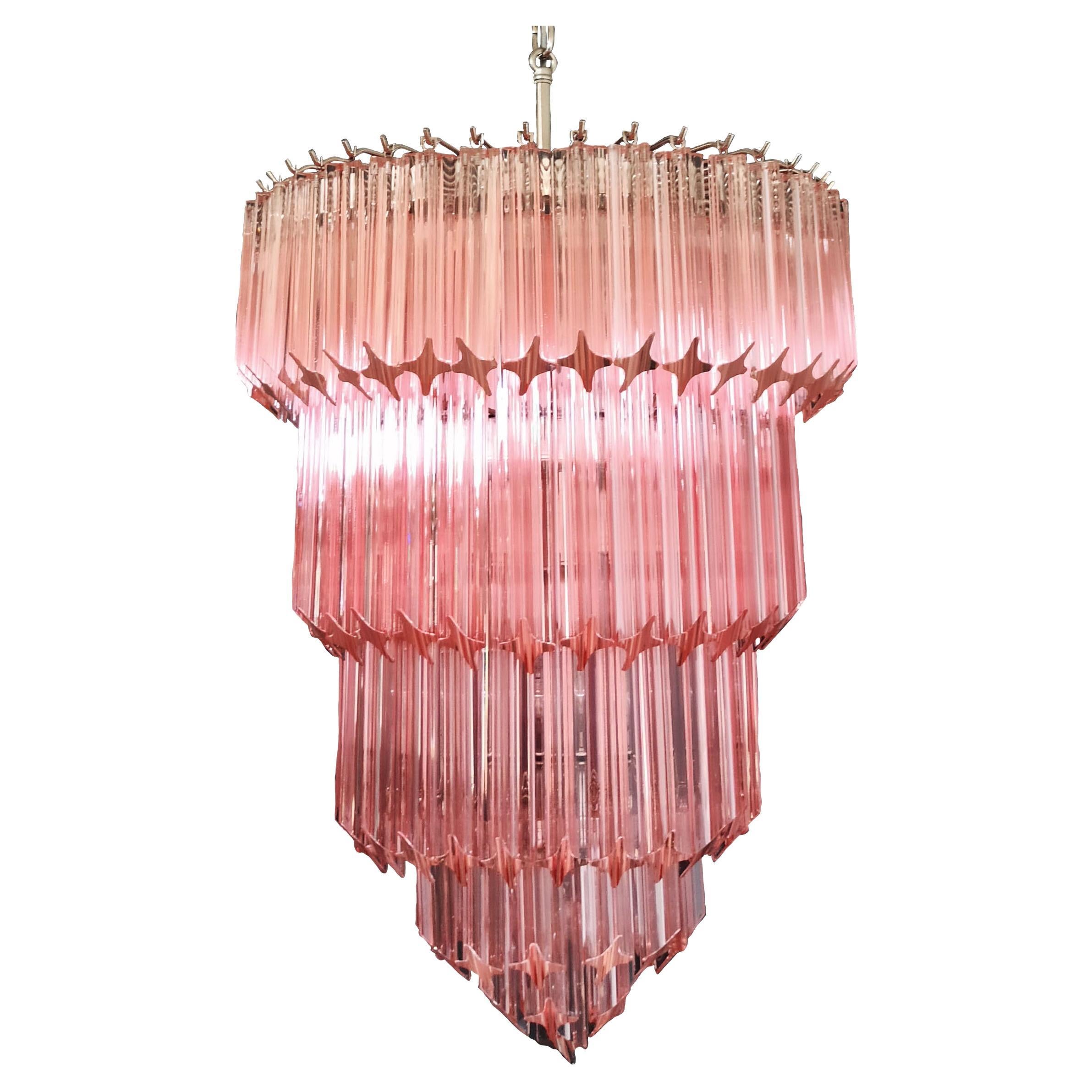 Beautiful Pink Murano glass chandelier - 112 pink quadriedri For Sale