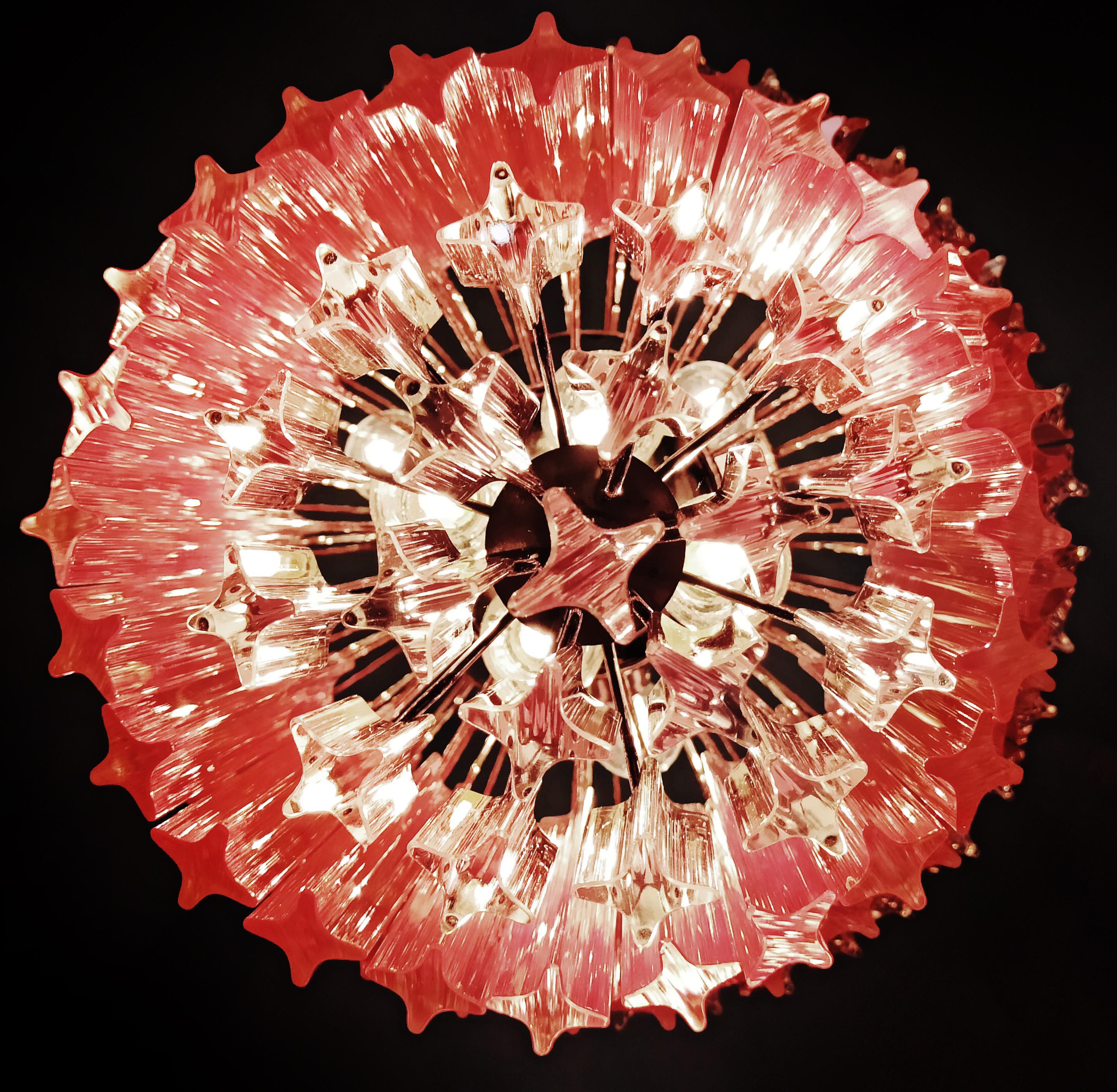 Fantastic and big Murano chandeliers each made by 112 Murano pink prism 