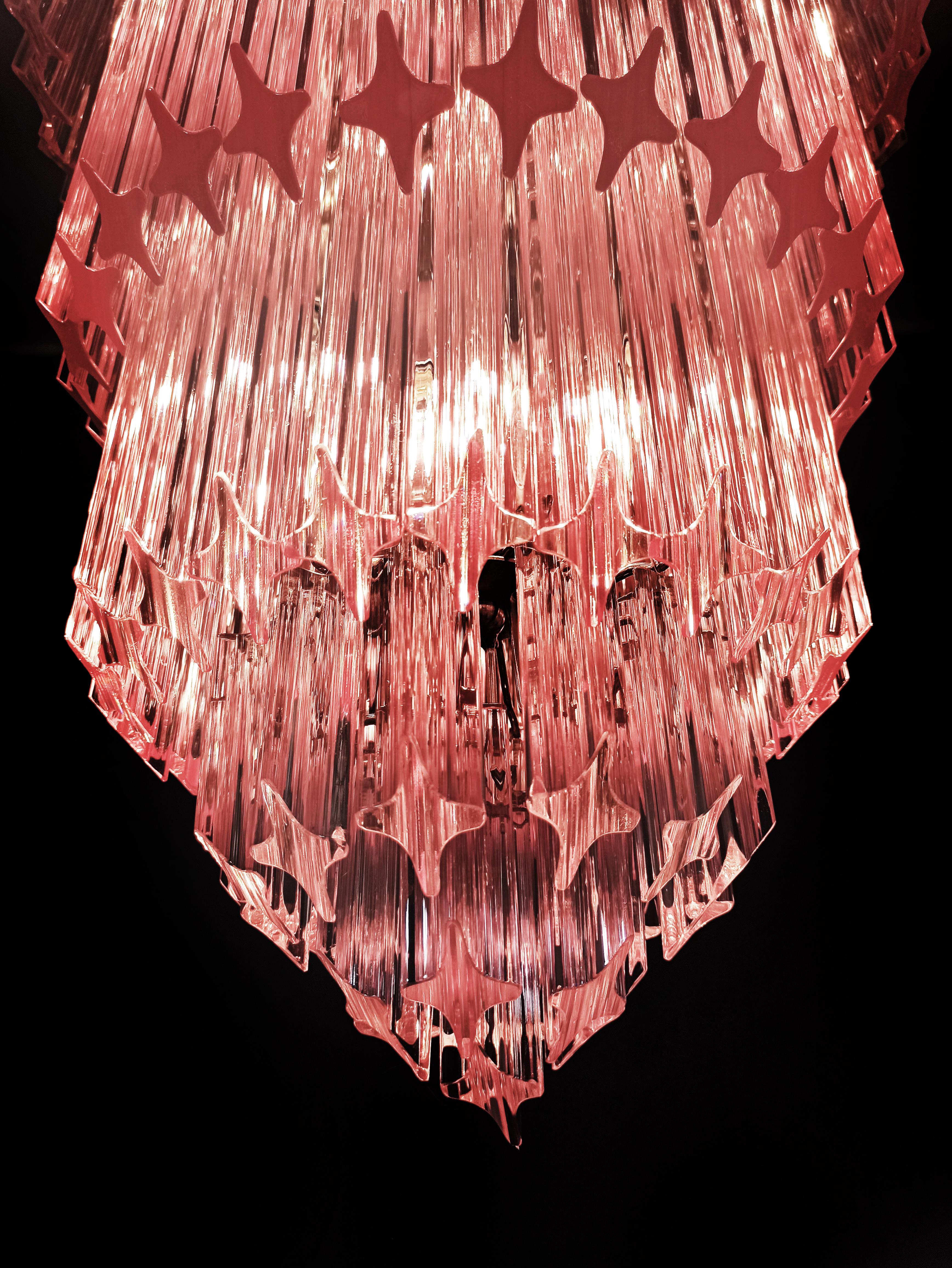 Italian Beautiful Pink Murano glass chandeliers - 112 pink quadriedri For Sale