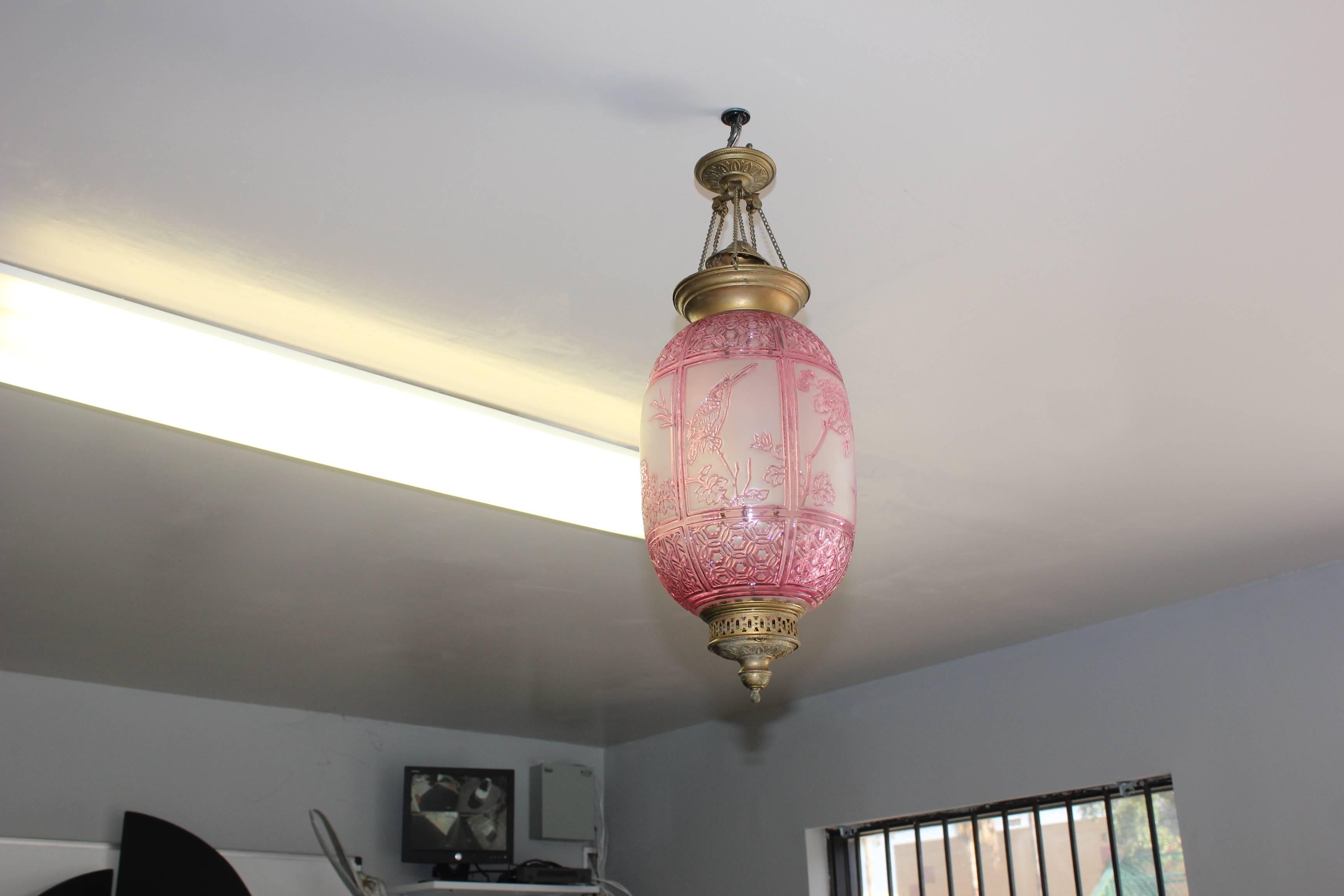 Beautiful Pink Oil Lantern or Pendant Signed by ''Baccarat'', circa 1890s 4