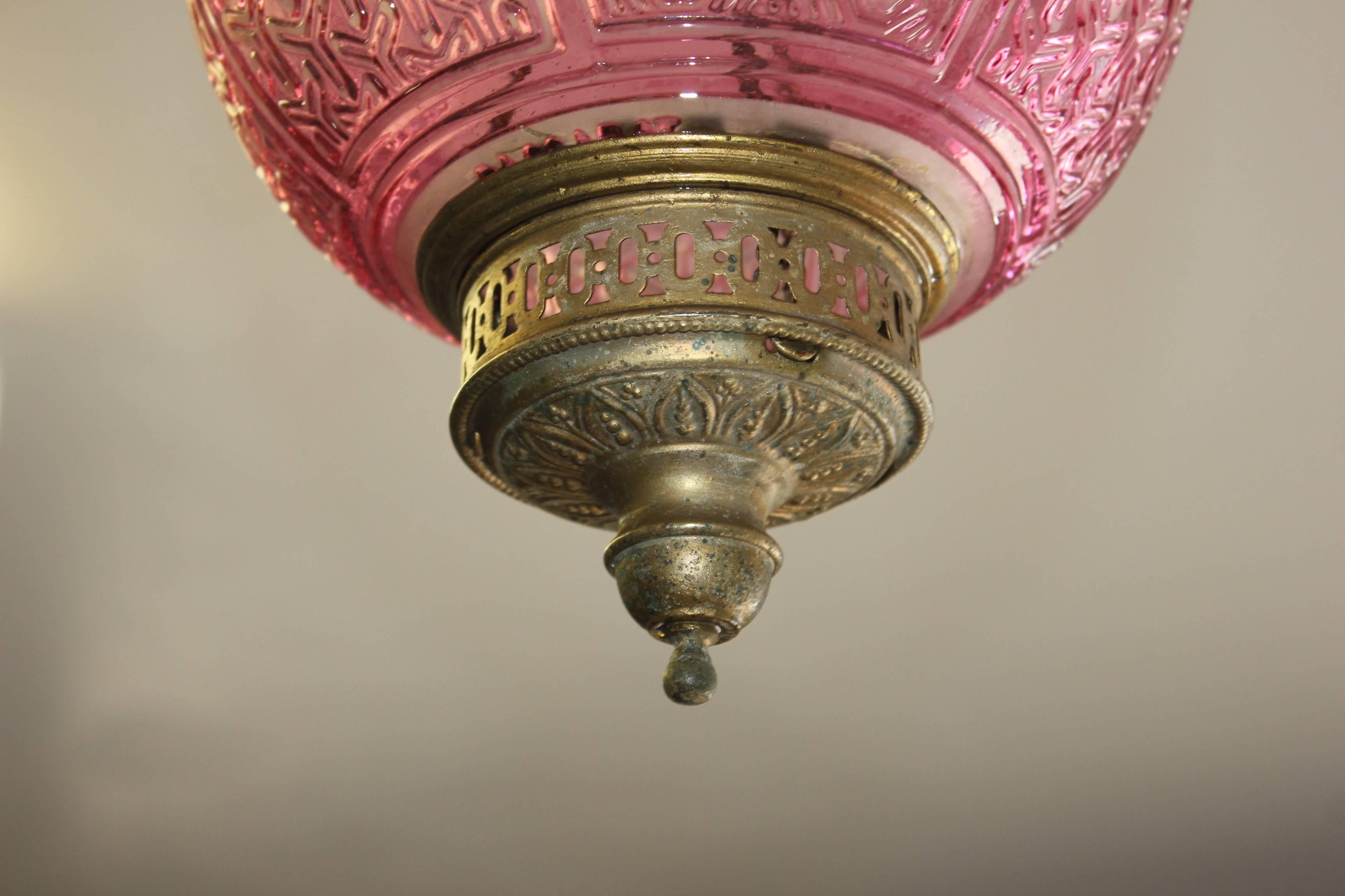 Beautiful Pink Oil Lantern or Pendant Signed by ''Baccarat'', circa 1890s 5