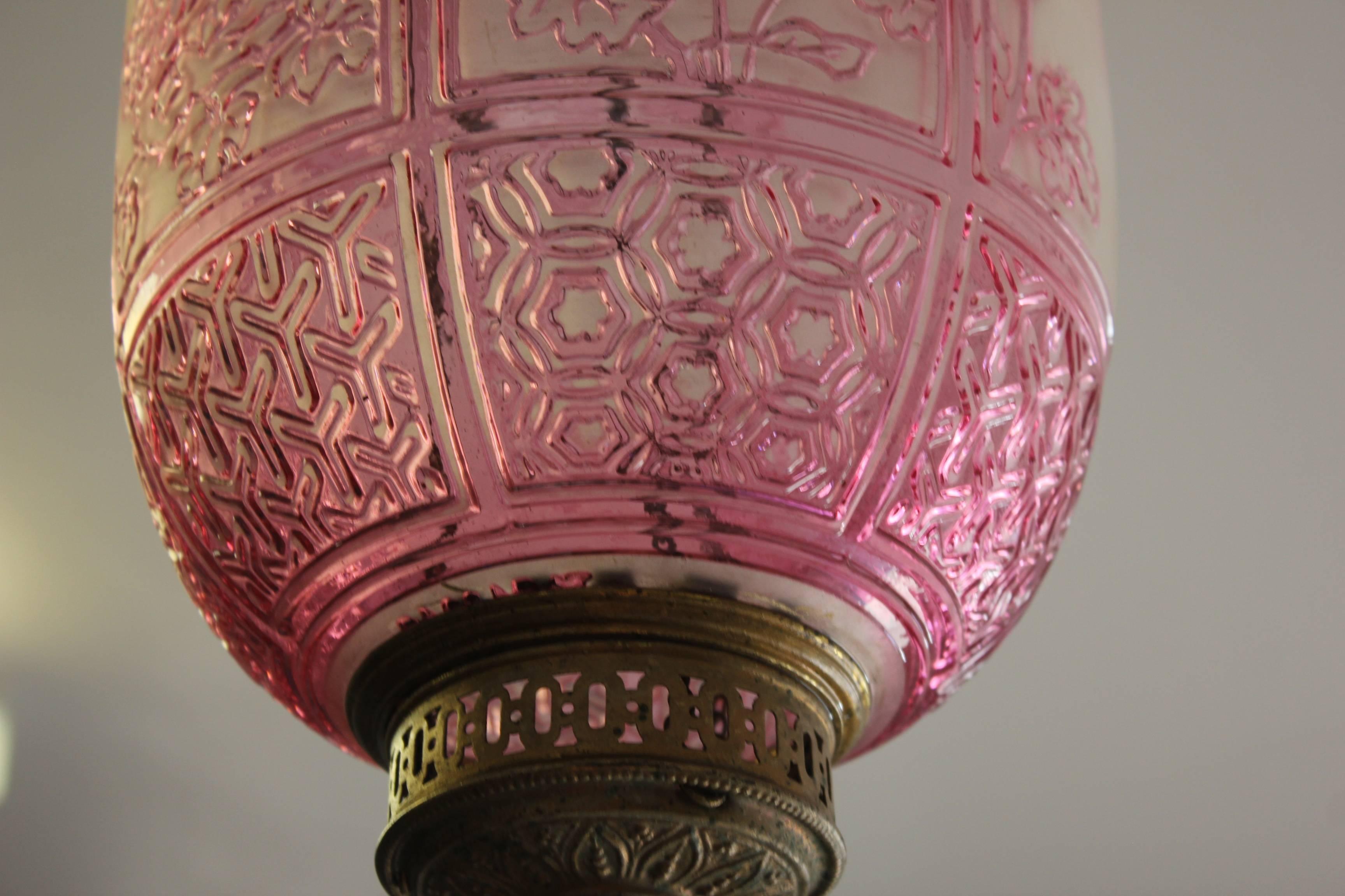Beautiful Pink Oil Lantern or Pendant Signed by ''Baccarat'', circa 1890s 6