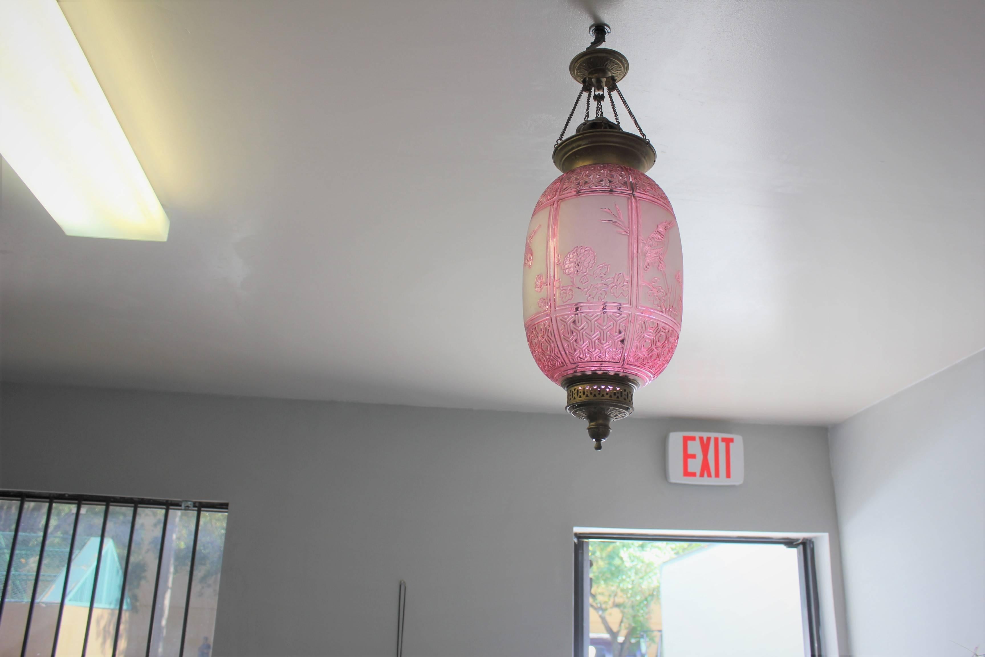 Beautiful Pink Oil Lantern or Pendant Signed by ''Baccarat'', circa 1890s 8