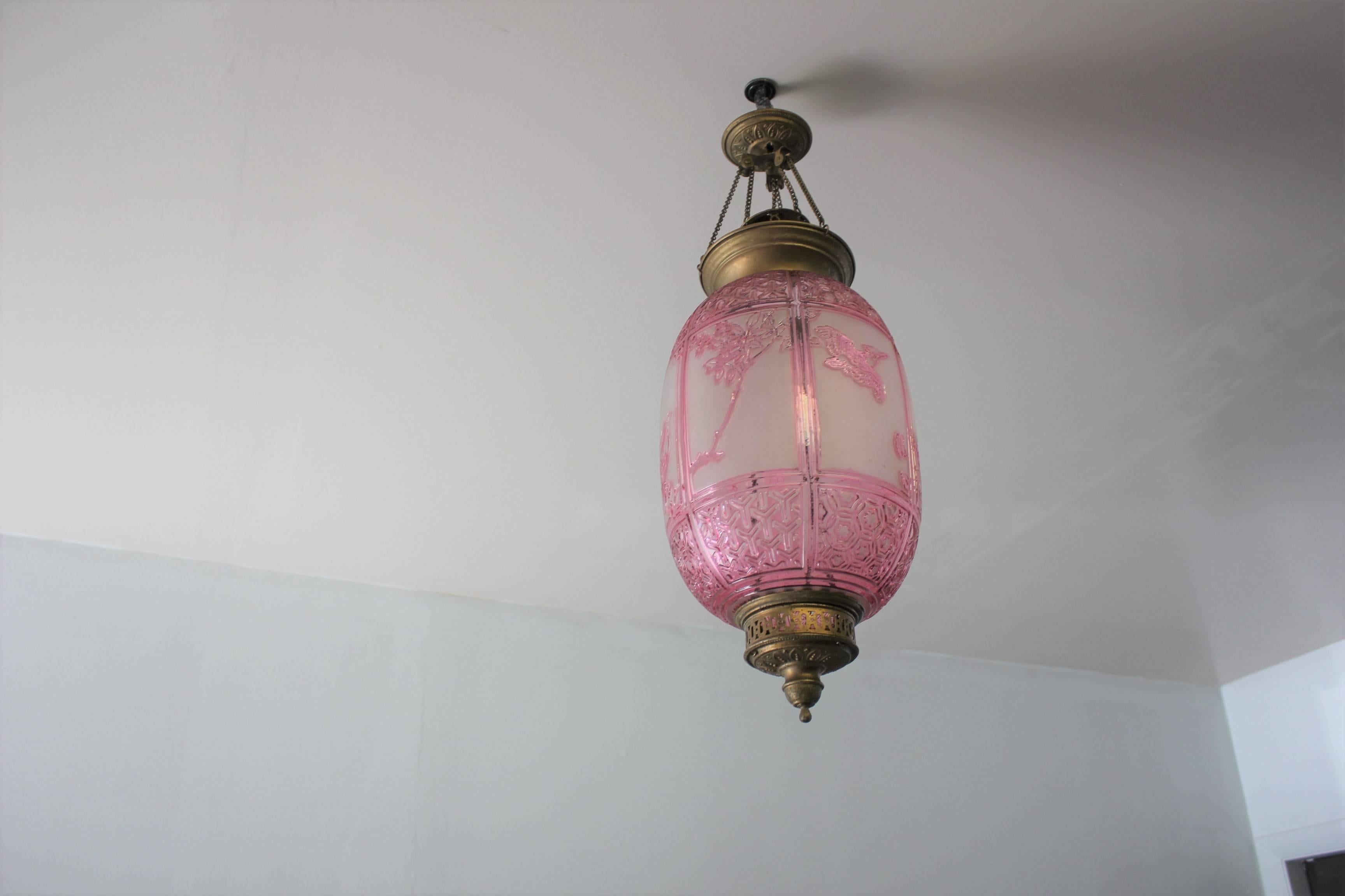 Beautiful Pink Oil Lantern or Pendant Signed by ''Baccarat'', circa 1890s 9