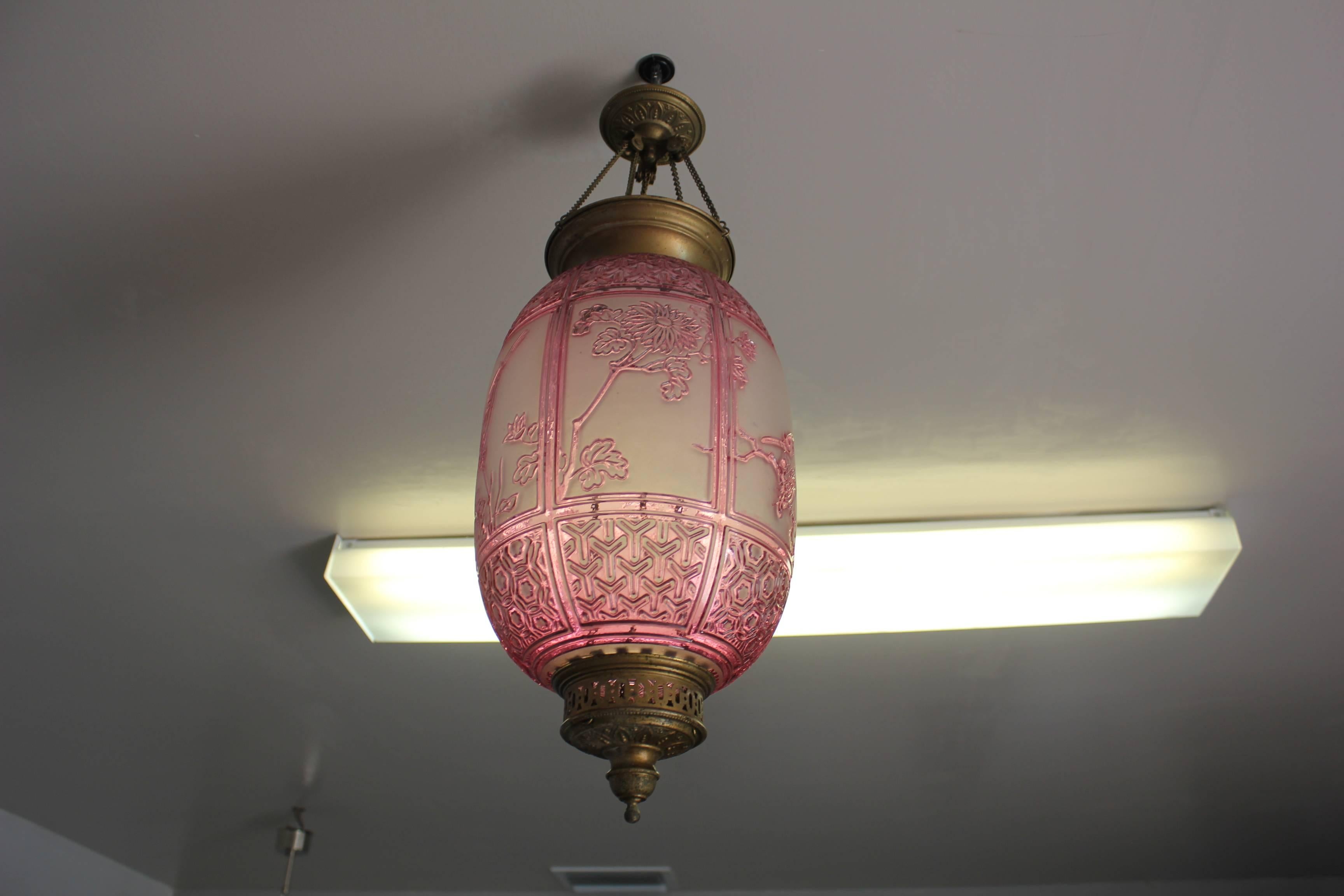 Beautiful Pink Oil Lantern or Pendant Signed by ''Baccarat'', circa 1890s 10