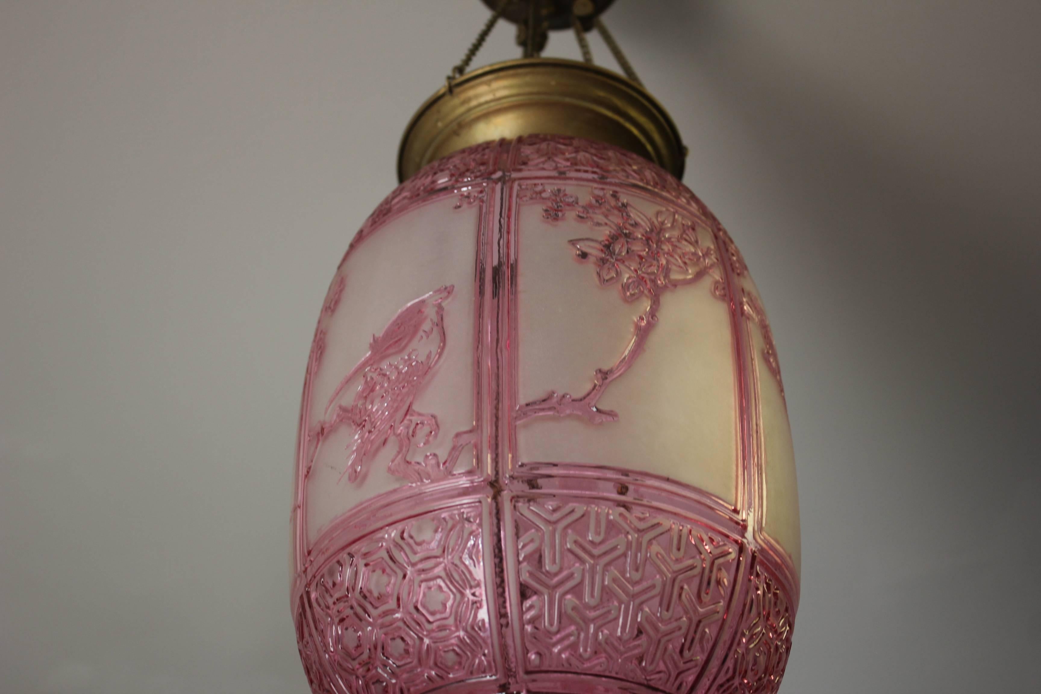 Beautiful Pink Oil Lantern or Pendant Signed by ''Baccarat'', circa 1890s 1