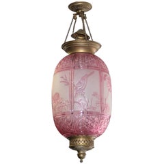 Beautiful Pink Oil Lantern or Pendant Signed by ''Baccarat'', circa 1890s