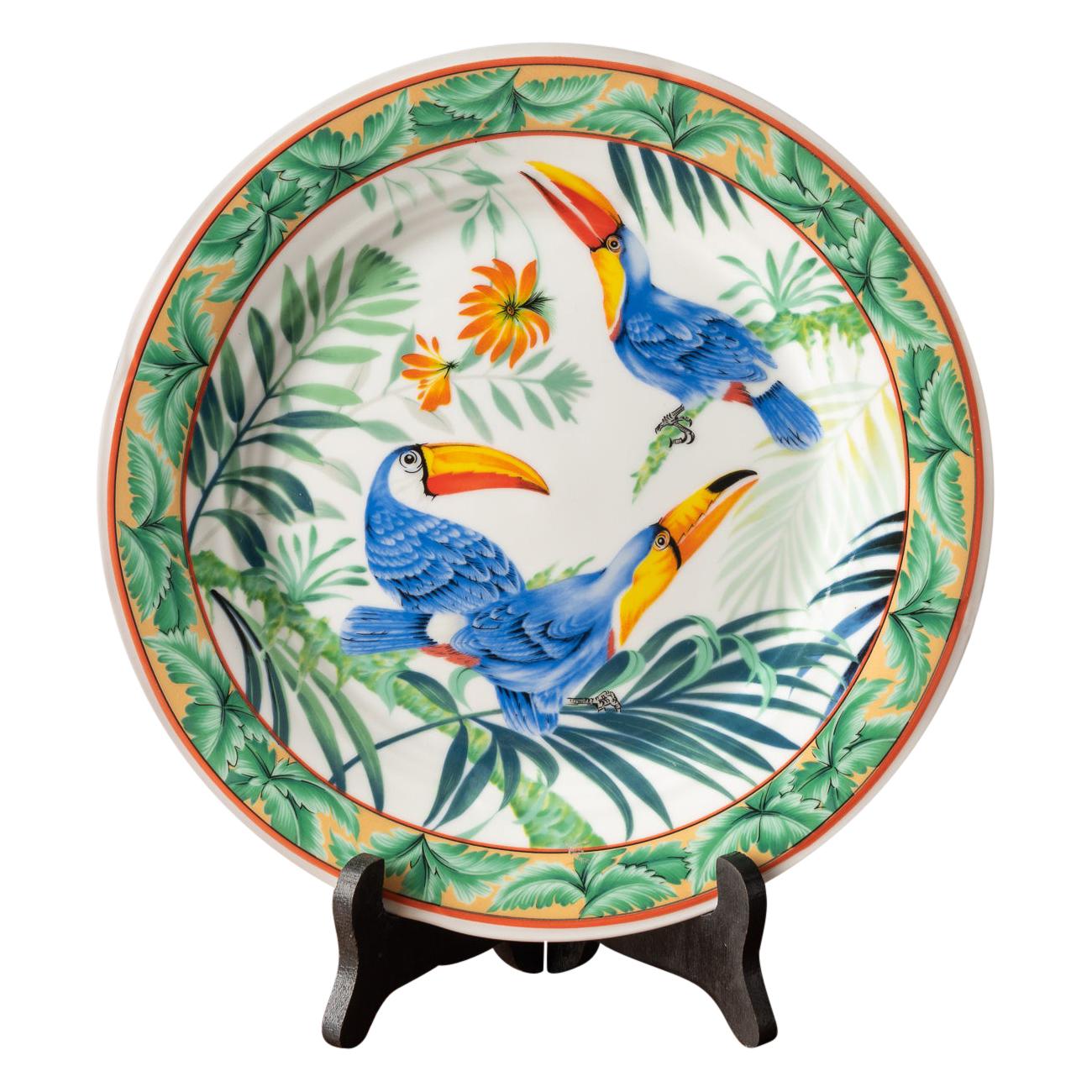 Beautiful Plate Made in Japan with Two Tropical Birds in a Forest