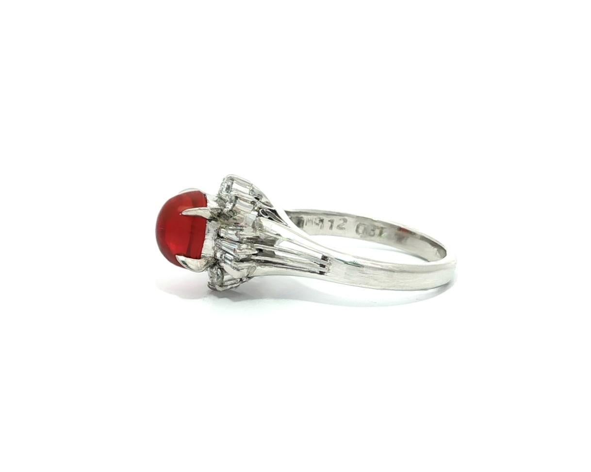 Bellissimo anello in platino da 1,43 carati con cabochon ovale di Opale di fuoco arancione vivo in vendita 8