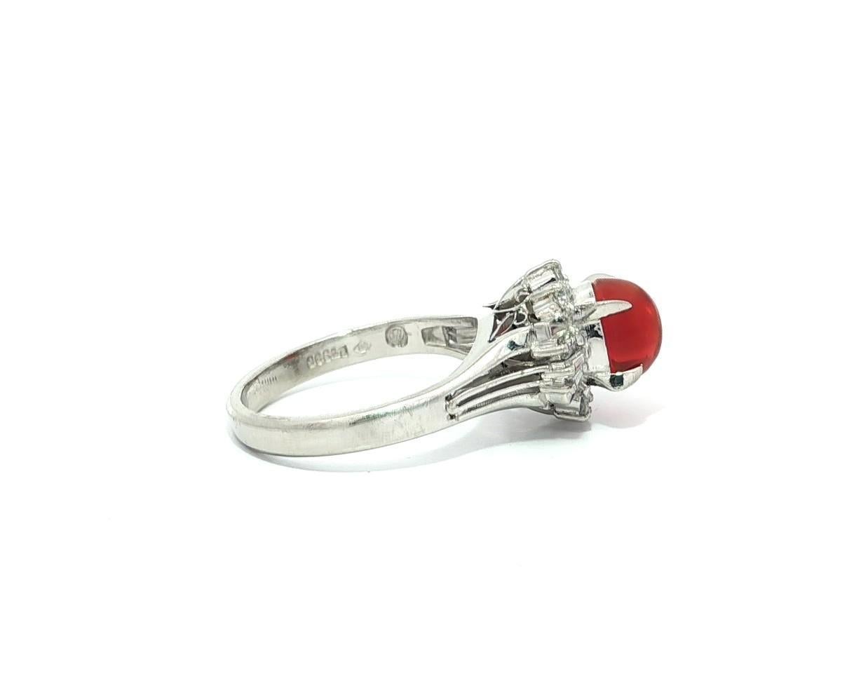 Bellissimo anello in platino da 1,43 carati con cabochon ovale di Opale di fuoco arancione vivo in vendita 11